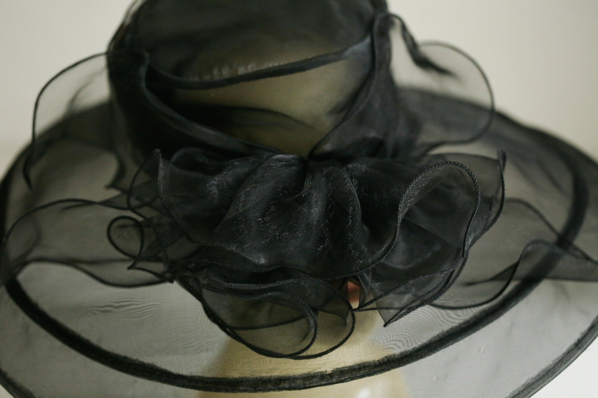 Vintage Custom Made Wide Brim Black Sheer Funeral Hat | Shop THRILLING