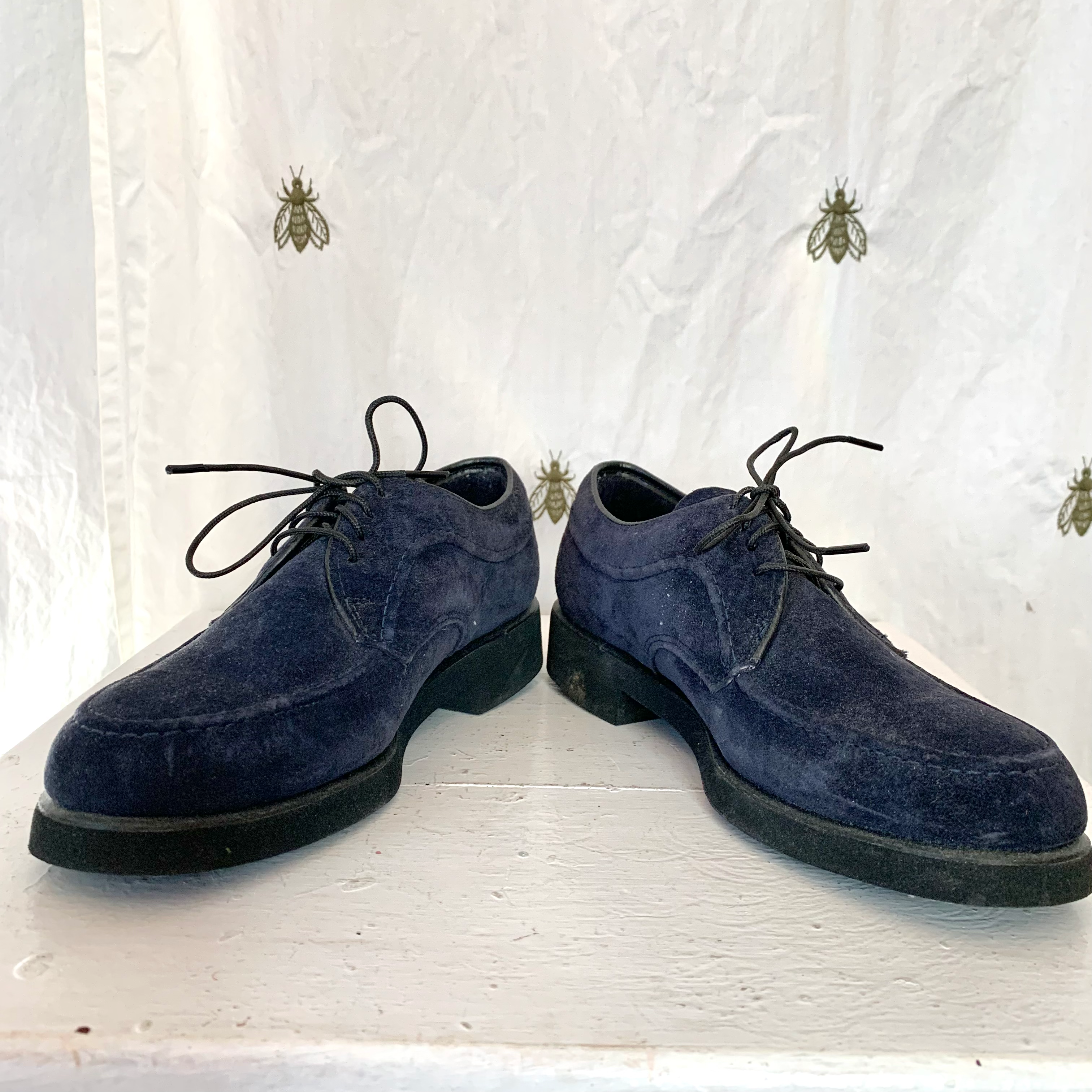 Vintage Size 6 1 2 Navy Blue Suede Oxford Hush Puppies by Hush