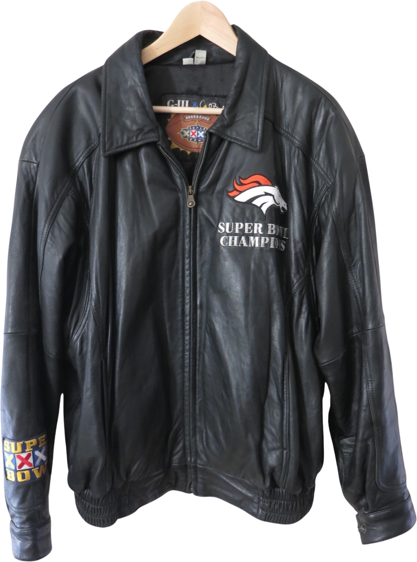 Vintage NFL - Denver Broncos Zip-Up Leather Jacket 1990s X-Large