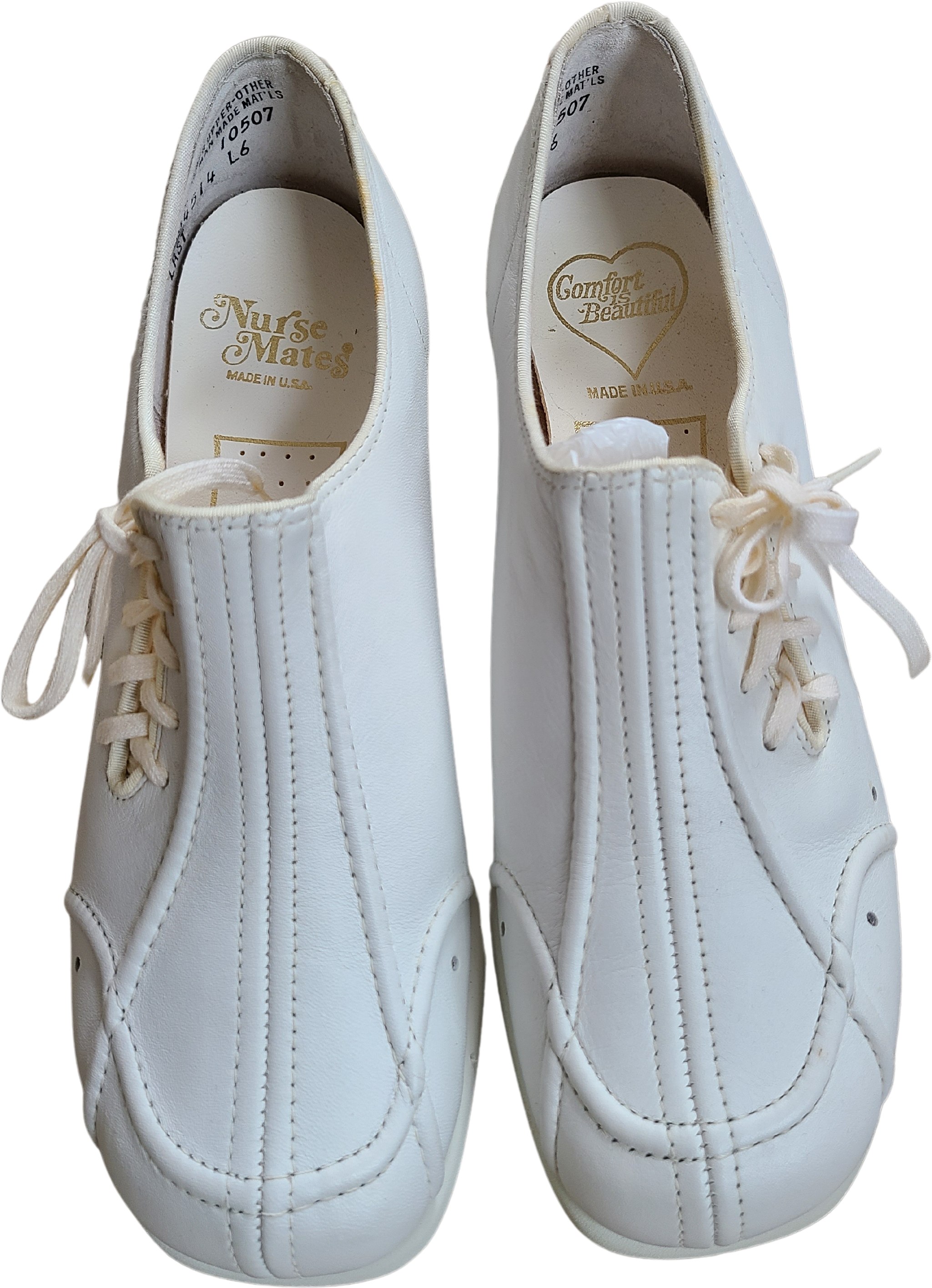 Vintage 60s 70s Size 7 Nurse Shoes Deadstock White Leather Sidetie