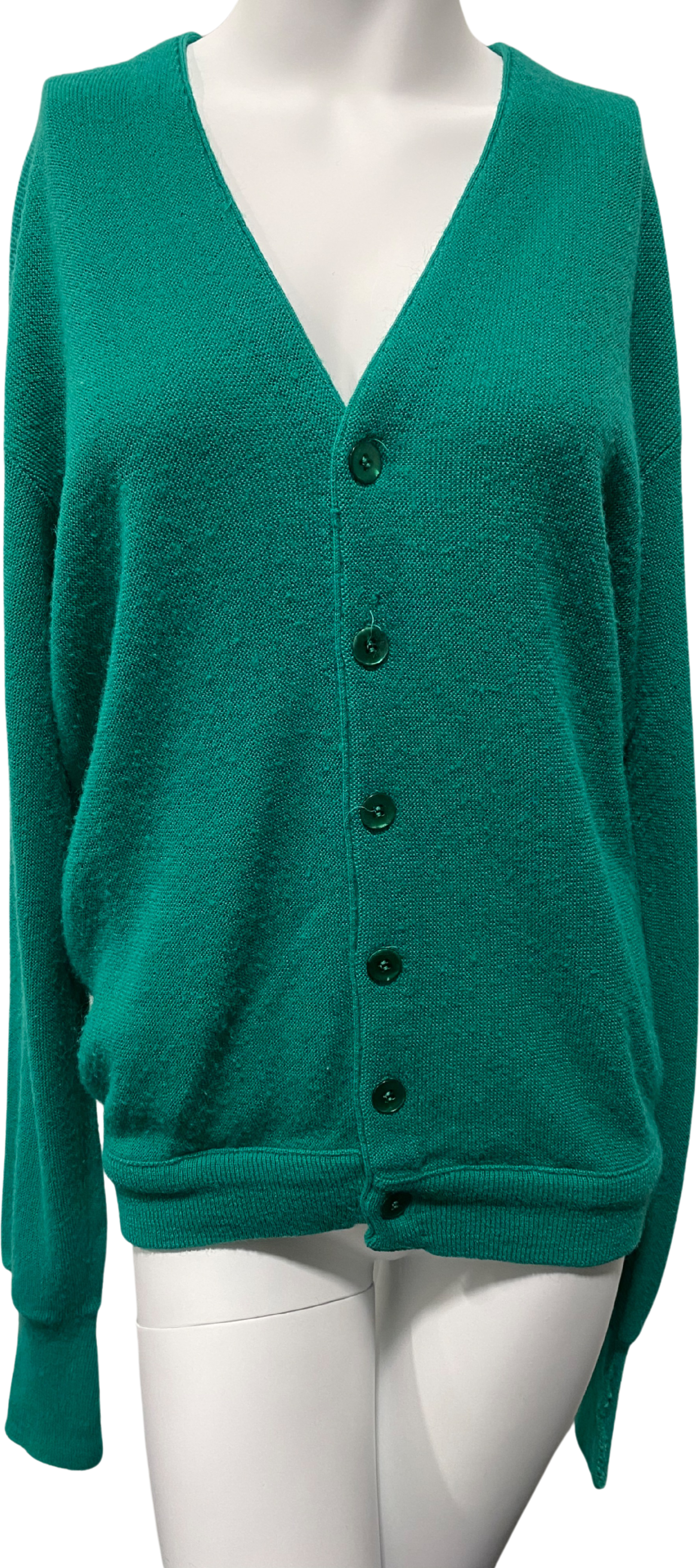 Vintage 70's Jefflinks Teal Green Acrylic Cardigan by Lord Jeff