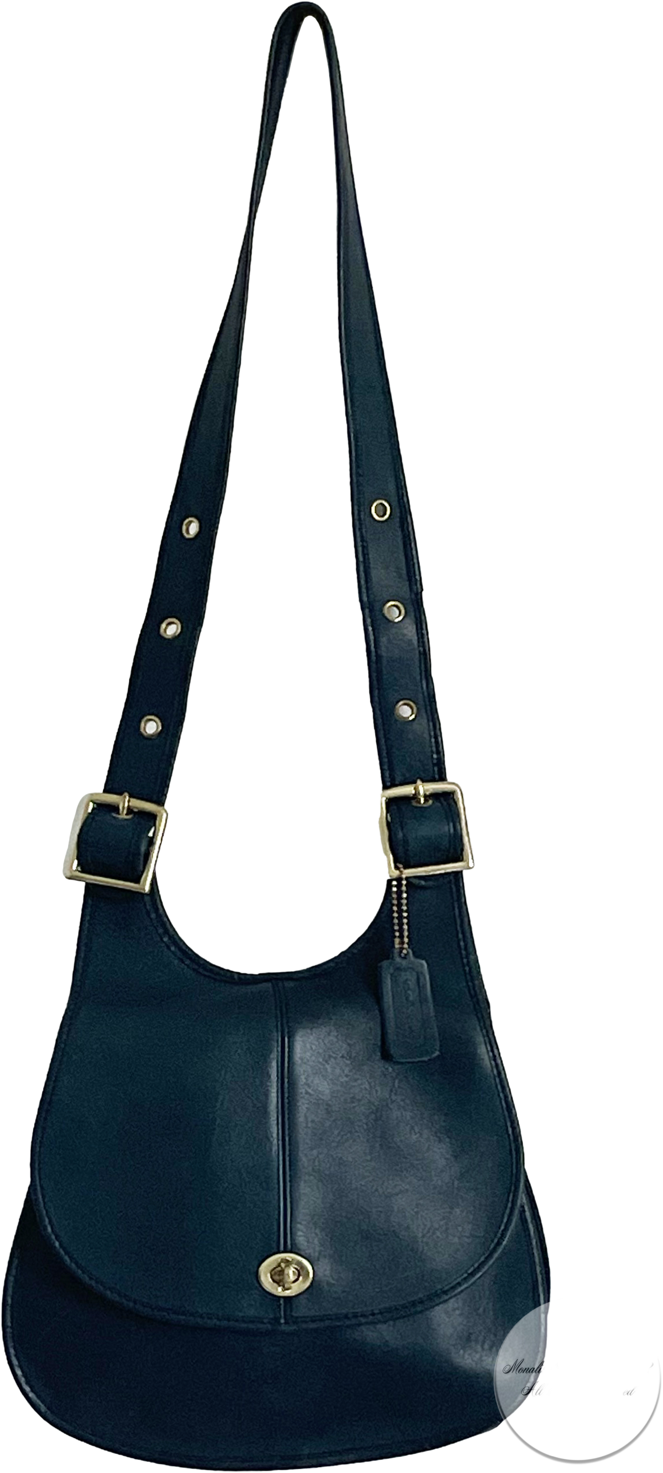 Vintage 60s 60s Crescent Bag Navy Blue Leather Shoulder Bag