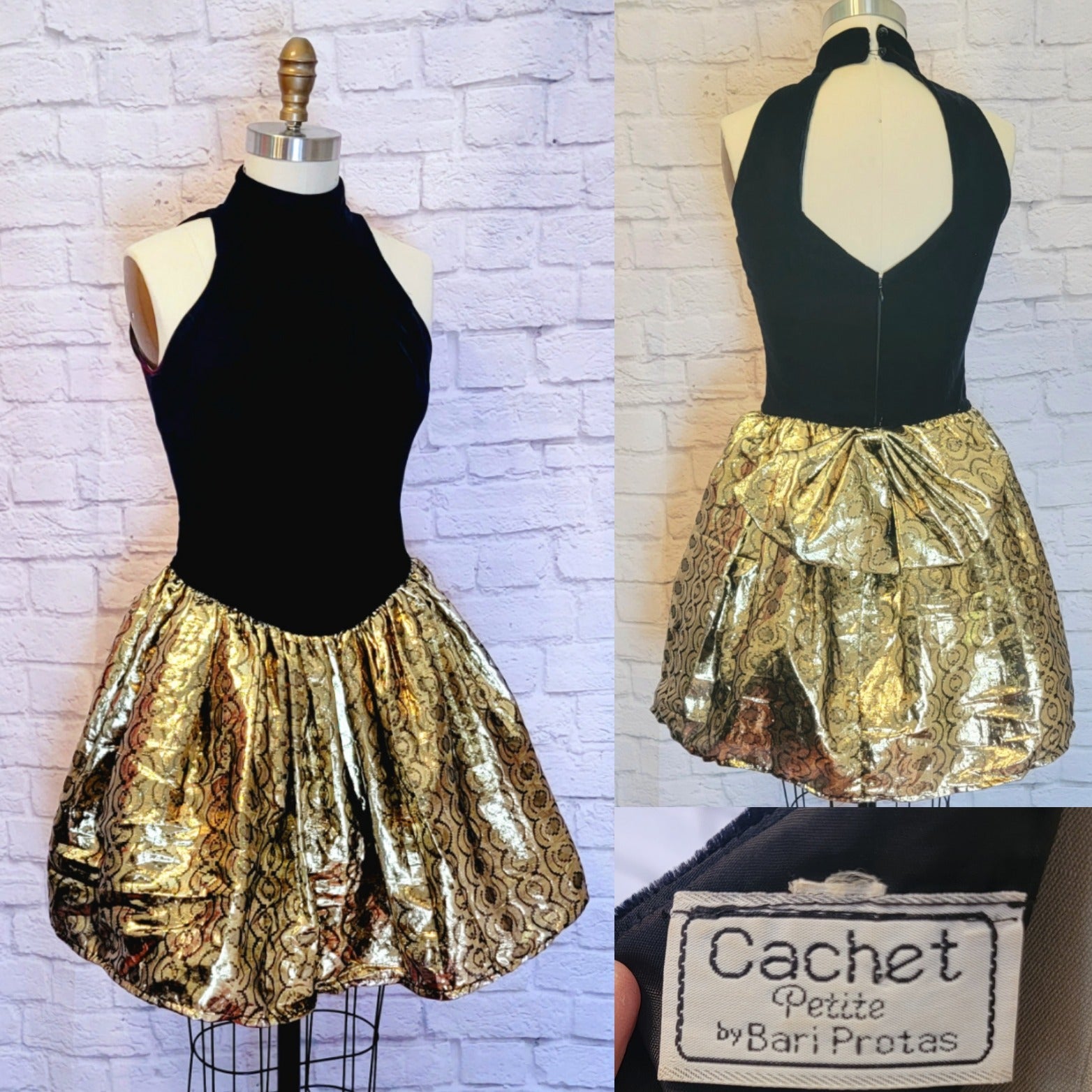 Vintage 80’s Black Velvet Gold Lame Party Dress by cachet | Shop THRILLING