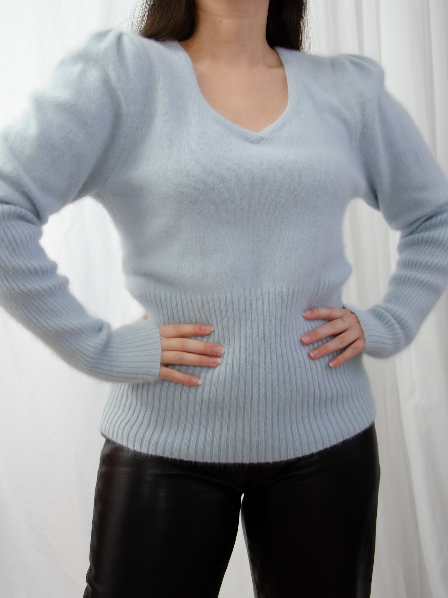 Vintage 90s/00s Baby Blue Angora Sweater Shop THRILLING