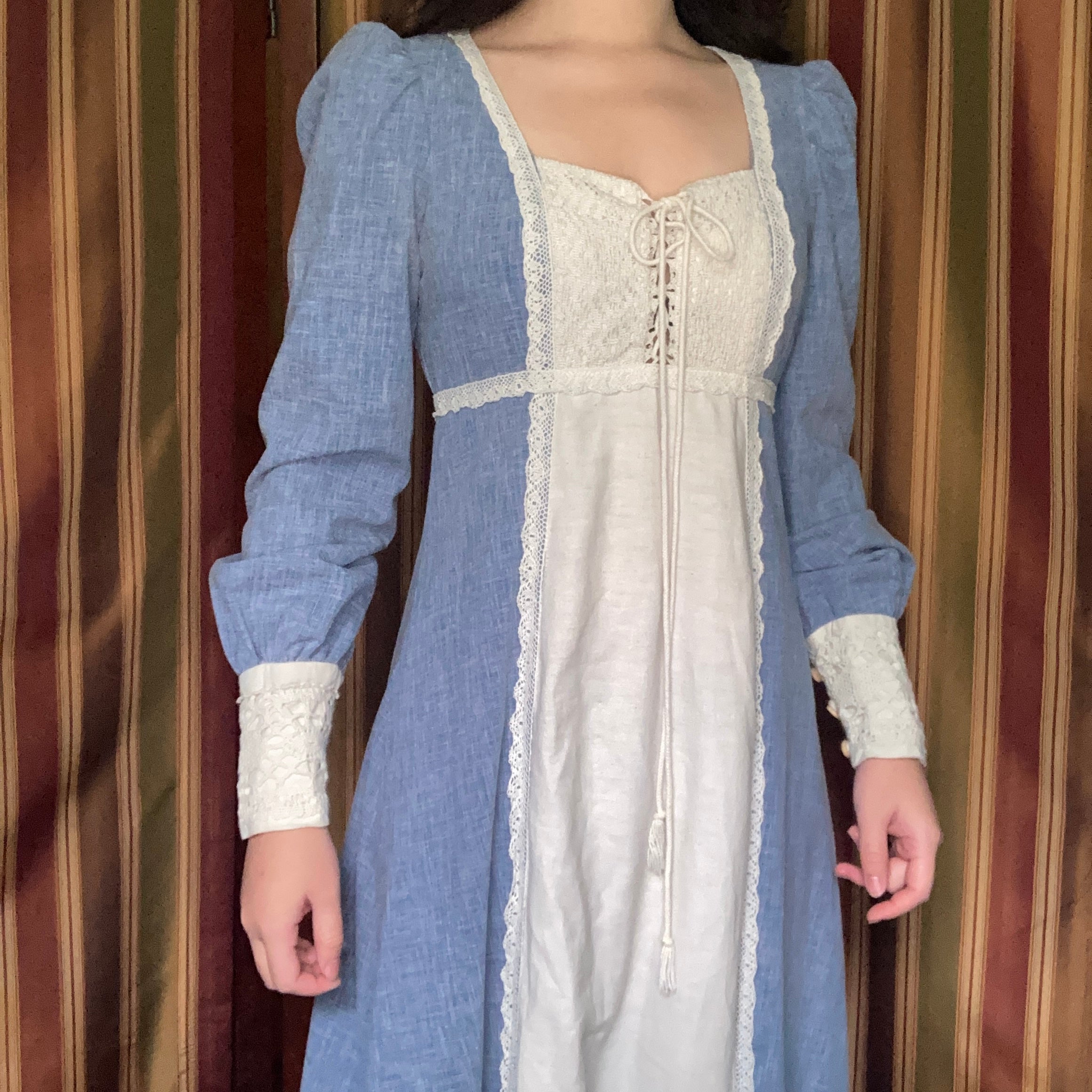 70s RARE GUNNE SAX corset bust prairie midi dress