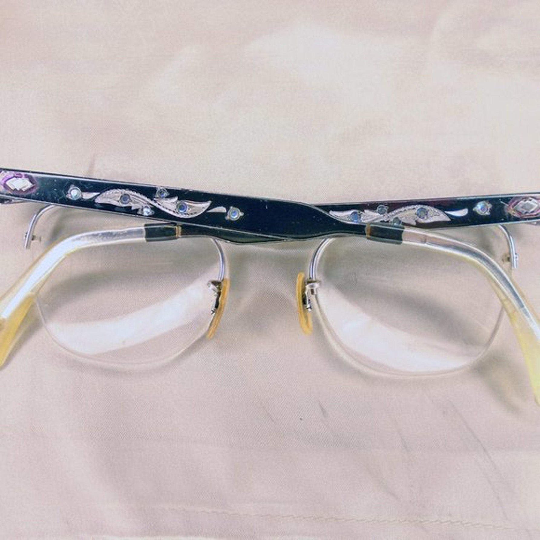 Vintage 40s Cat Eye Glasses With Rhinestones Retro Cateyes By Bausch And Lomb Shop Thrilling