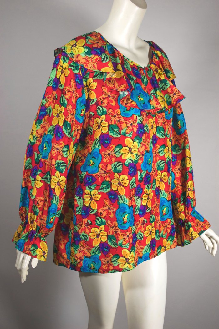90’s Silk Boxy Red Botanical Blouse Sz 10 by Rena Rowan main image 0