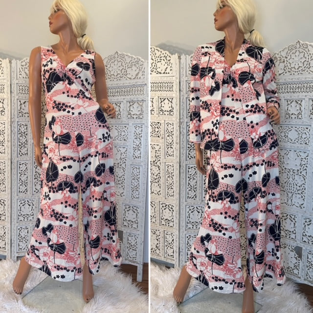 Vintage 70s Boho Palazzo 70s Botanical Tank Jumpsuit Pant Set Shop