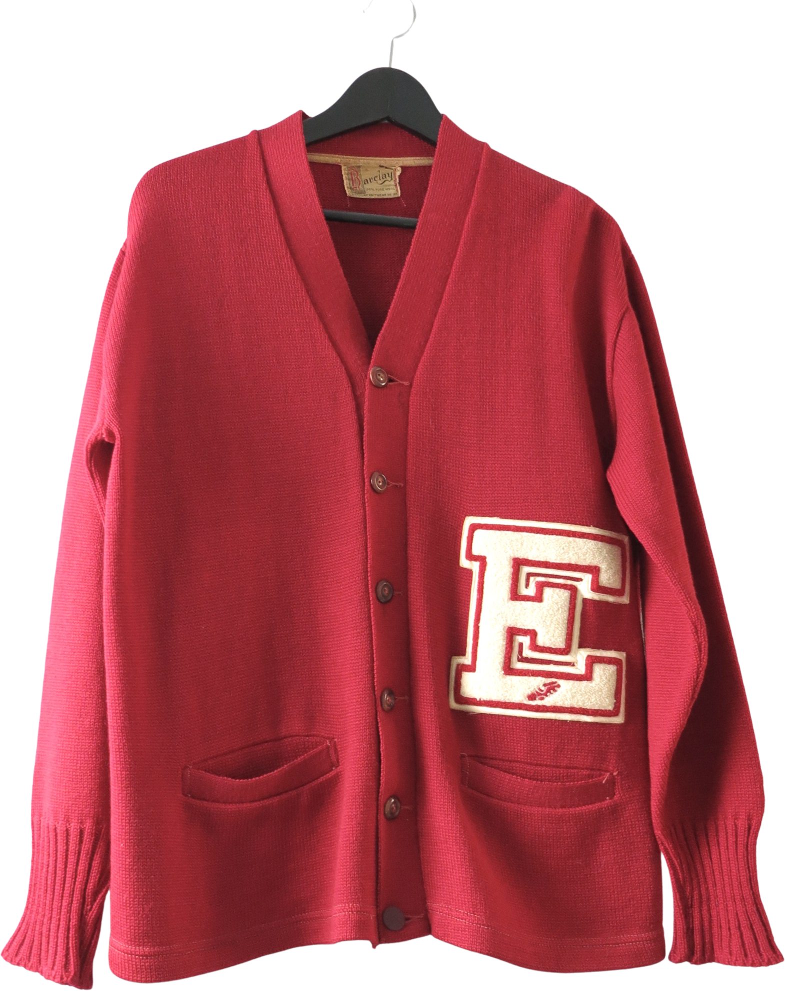 Vintage 30s/40s Red Letterman Knit Cardigan School Track Running By Barclay  | Shop THRILLING