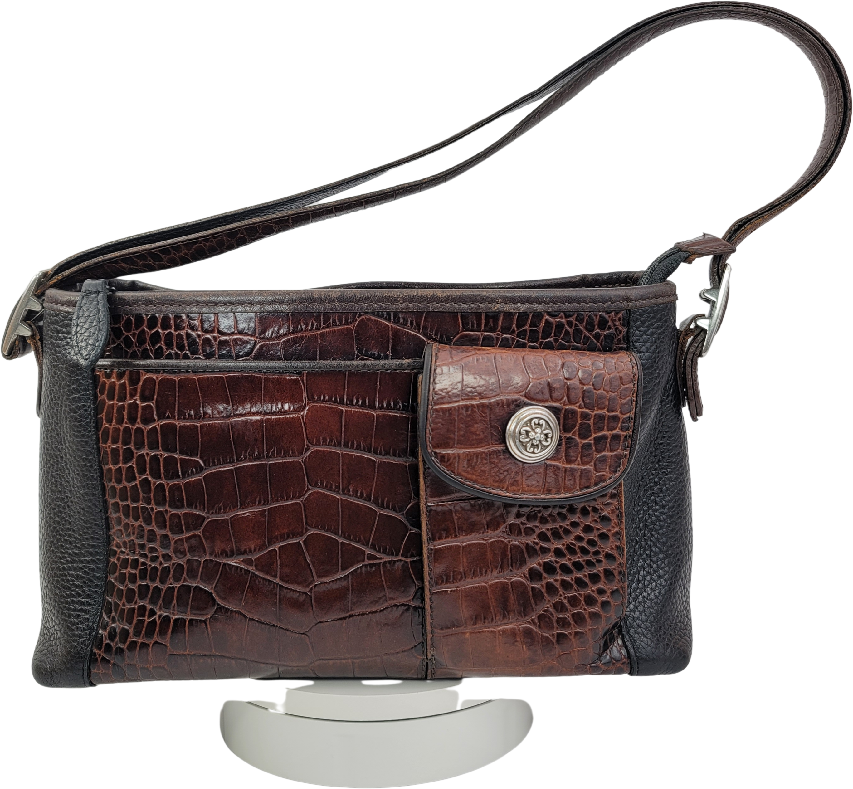 Brighton Women's Size M/L Brown Croc Embossed Leather Silver