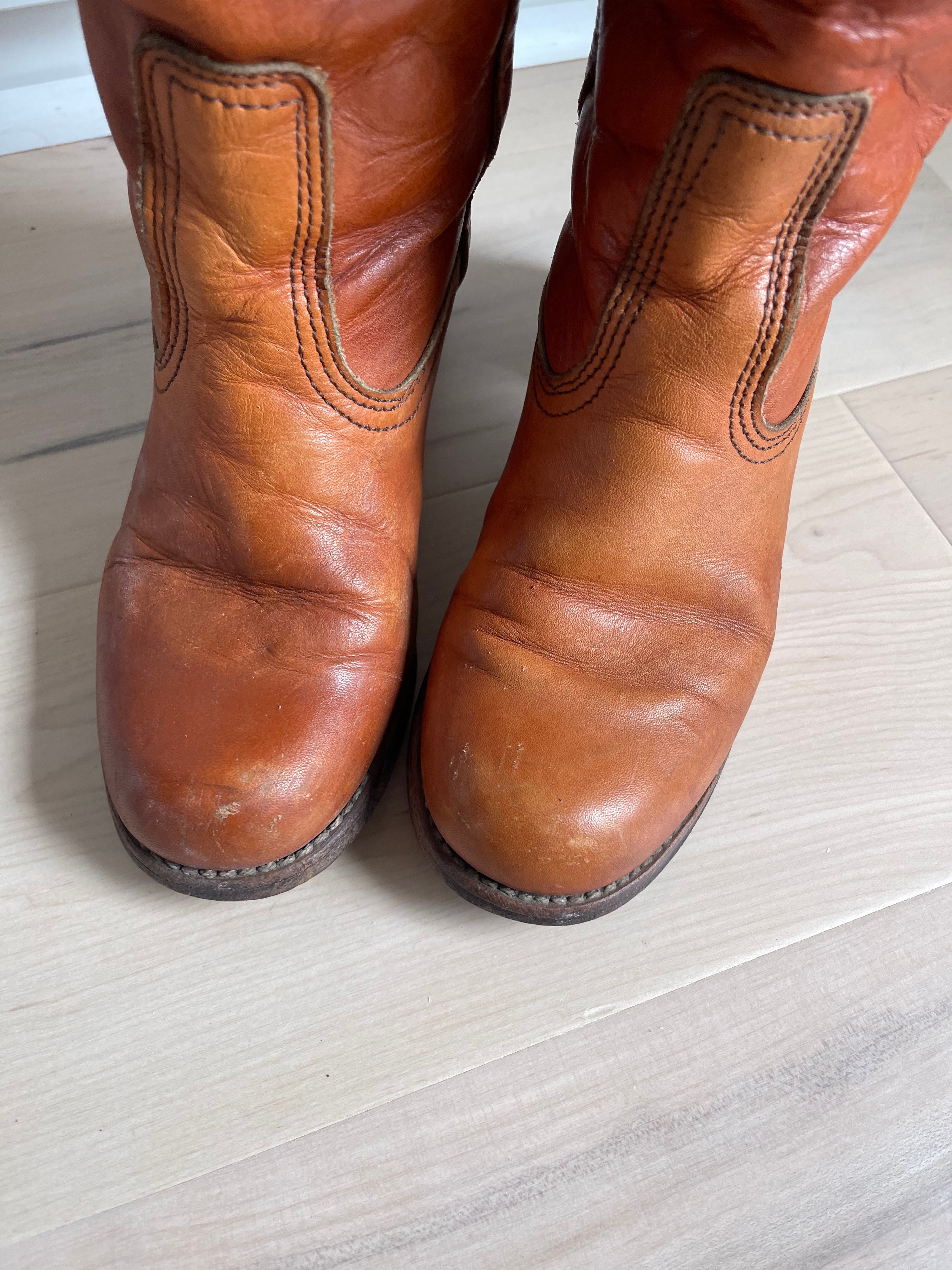 Vintage 70s Leather Western Knee High Distressed Boho Boots By Dexter ...