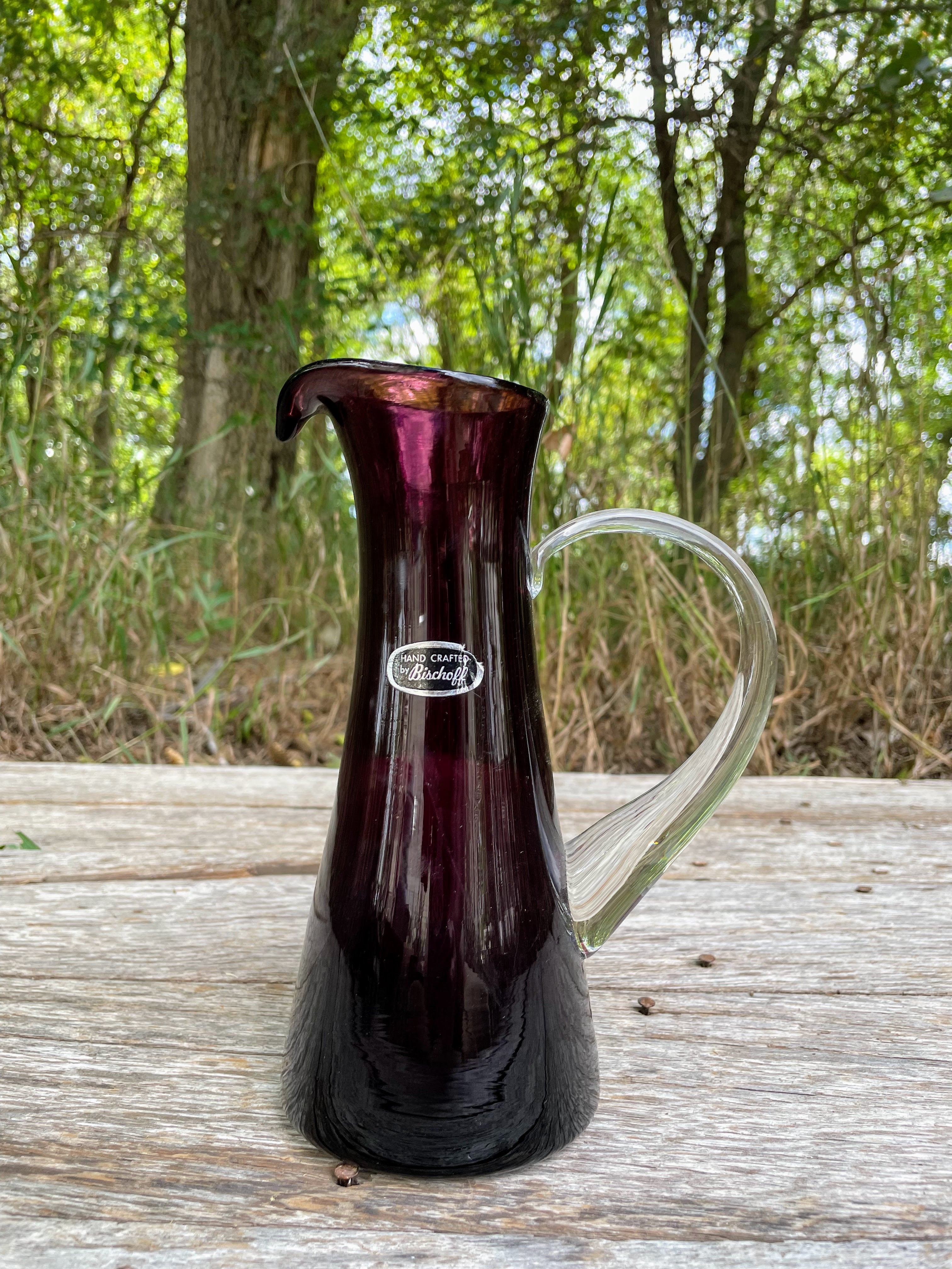 60s Vintage Bischoff Amethyst Purple Art Glass Pitcher By Bischoff