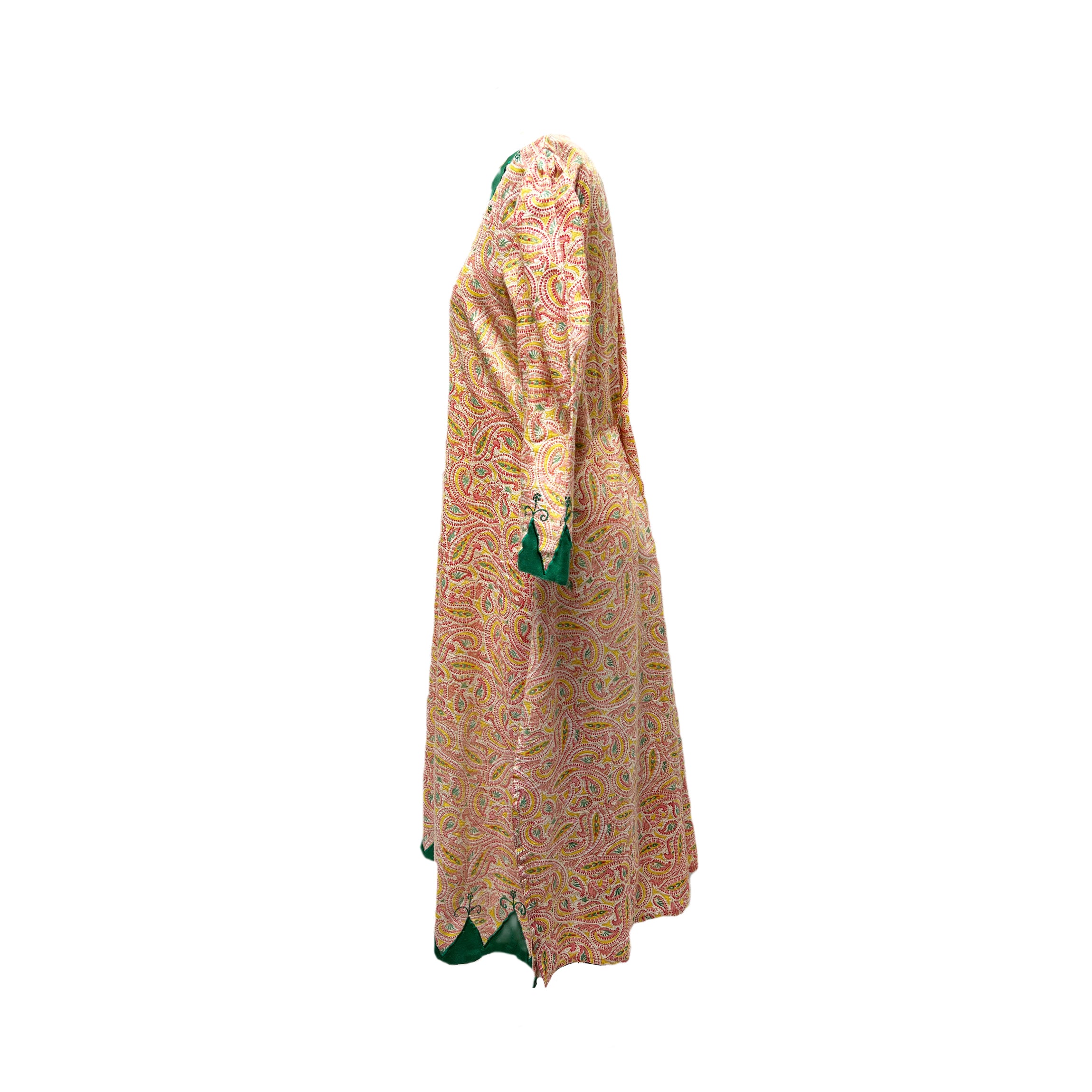 40s Cotton V- Neck Kaftan In Paisley Print