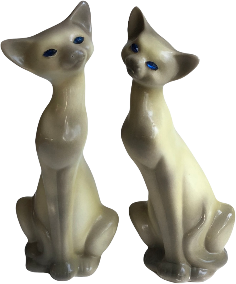 Vintage Mid Century Modern Stylized Siamese Cats Brass Figurine Sculpture  Pair