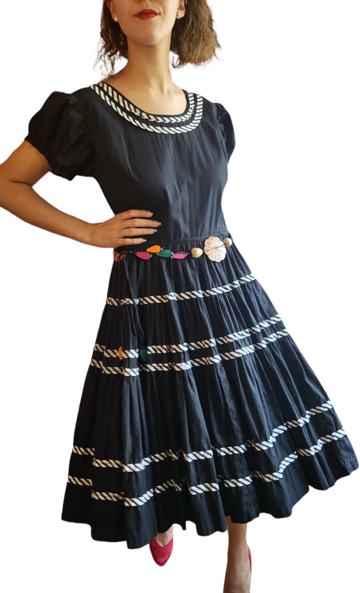 Vintage 50s Iconic Rick Rack Patio Swing Skirt Dress Shop THRILLING