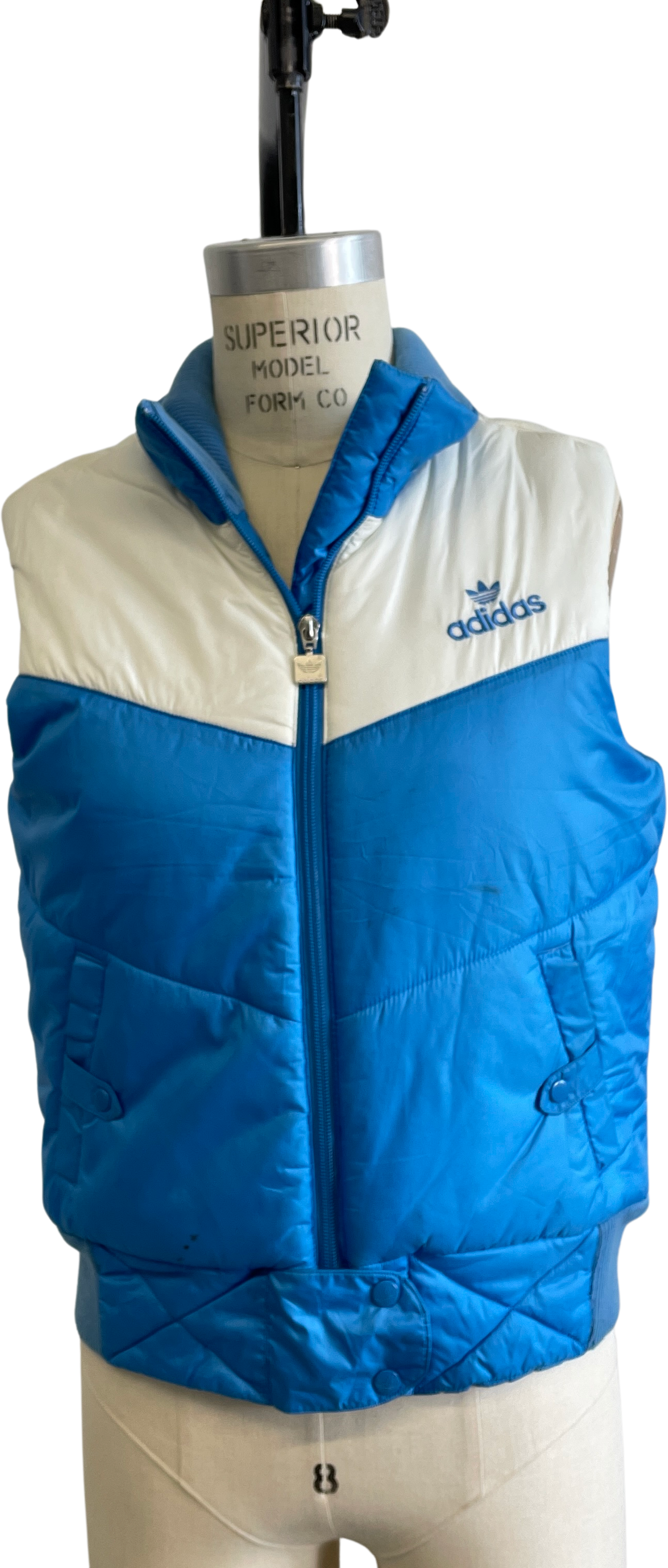 00s Colorblock Puffer Vest Blue/white Size Large By Adidas