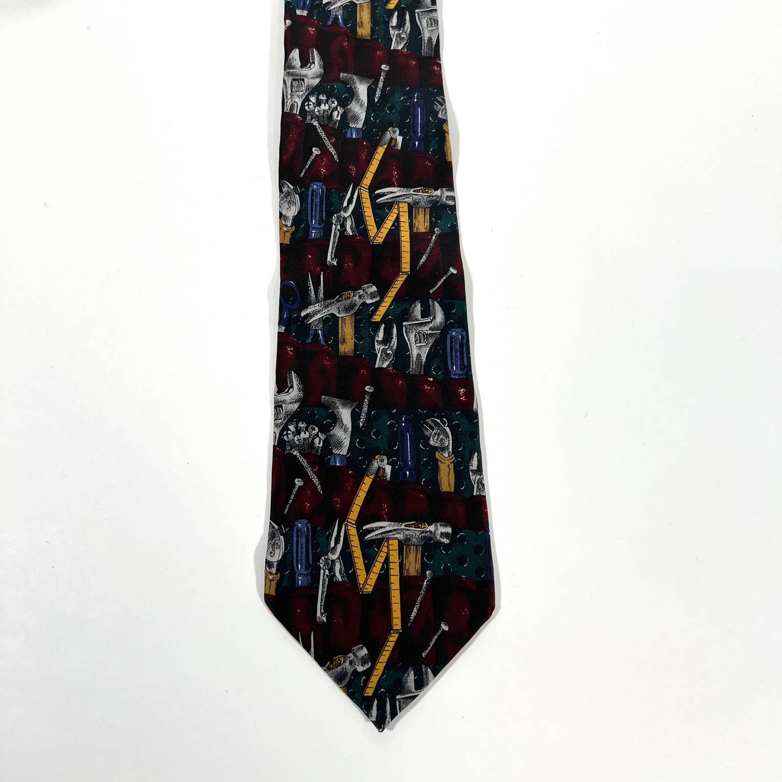 Vintage 90s Structure Tool Theme Silk Tie In Navy And Burgundy By ...