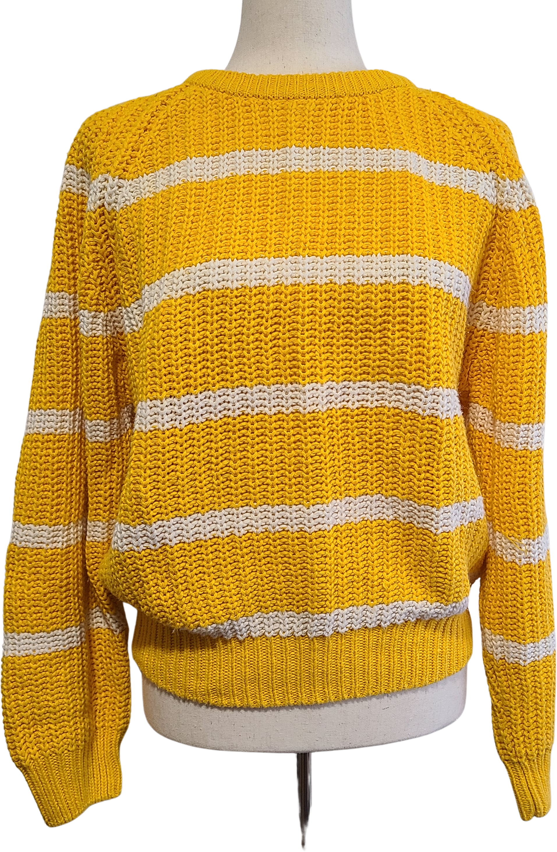 Vintage 80s Yellow And White Striped Cotton Blend Sweater By Collections |  Shop THRILLING