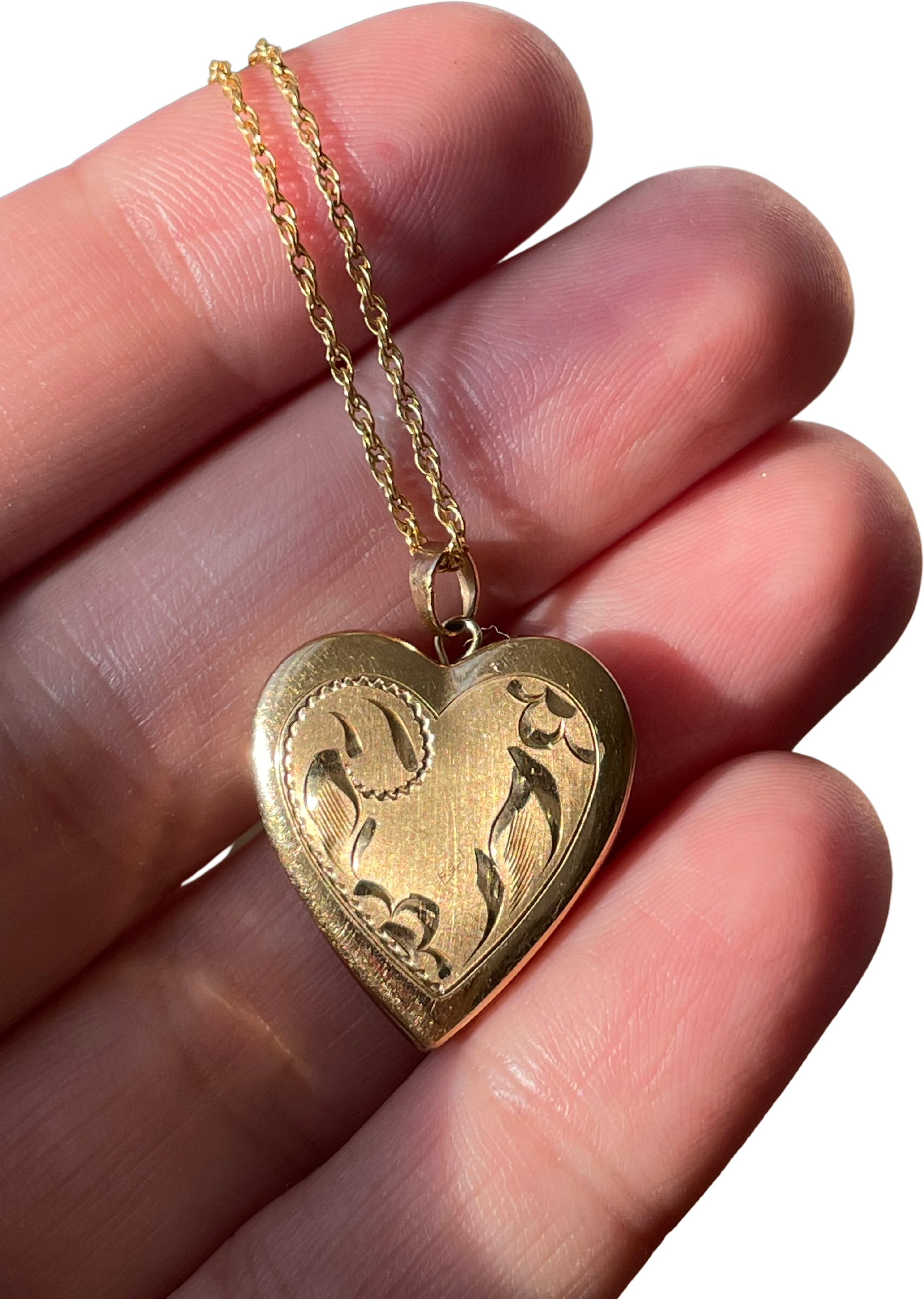 Vtg 14k Gold Filled Raised Mother & Child Heart Locket Necklace Empty  Signed R
