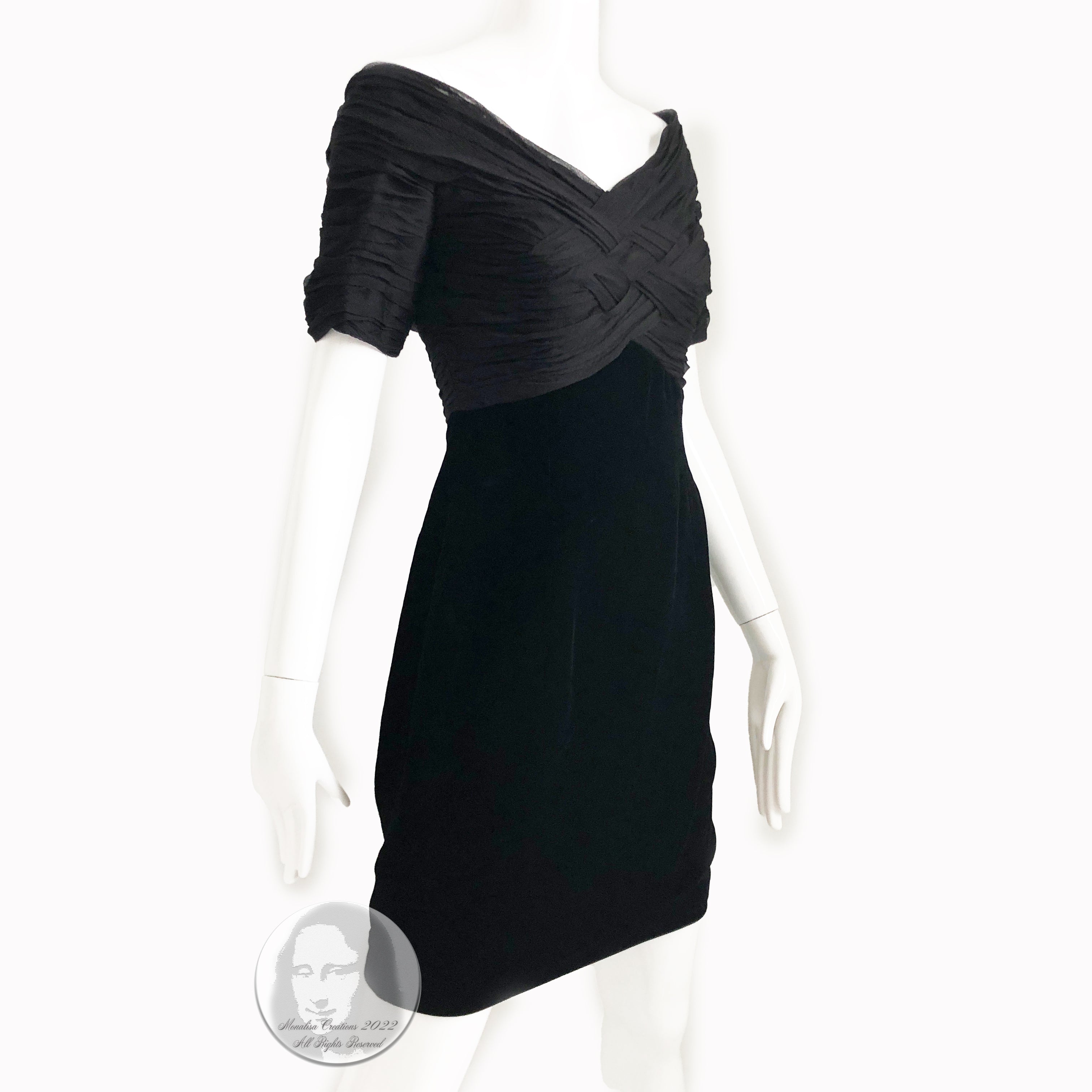 Vintage 90s Cocktail Dress Draped Silk Bodice Velvet Skirt 6 By