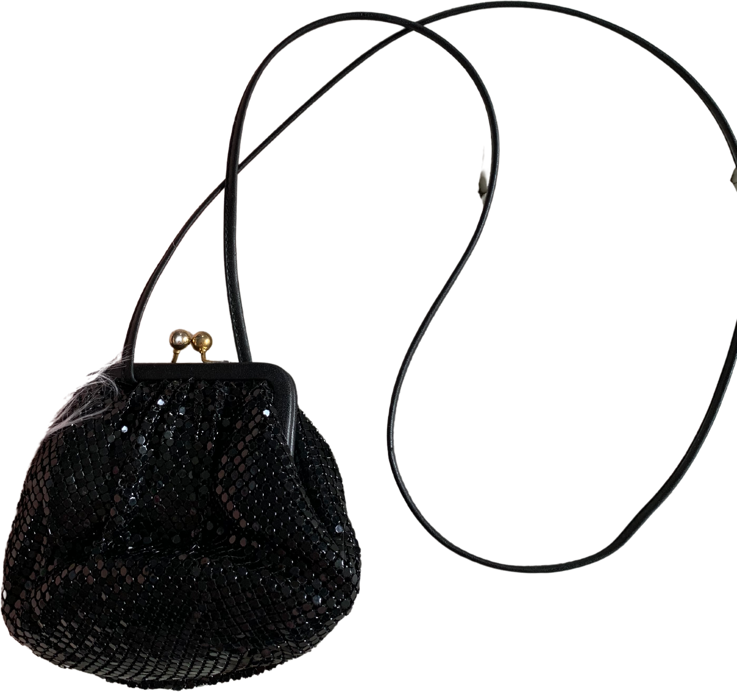 Vintage 80s Black Metal Mesh Mini Crossbody Purse By Whiting and