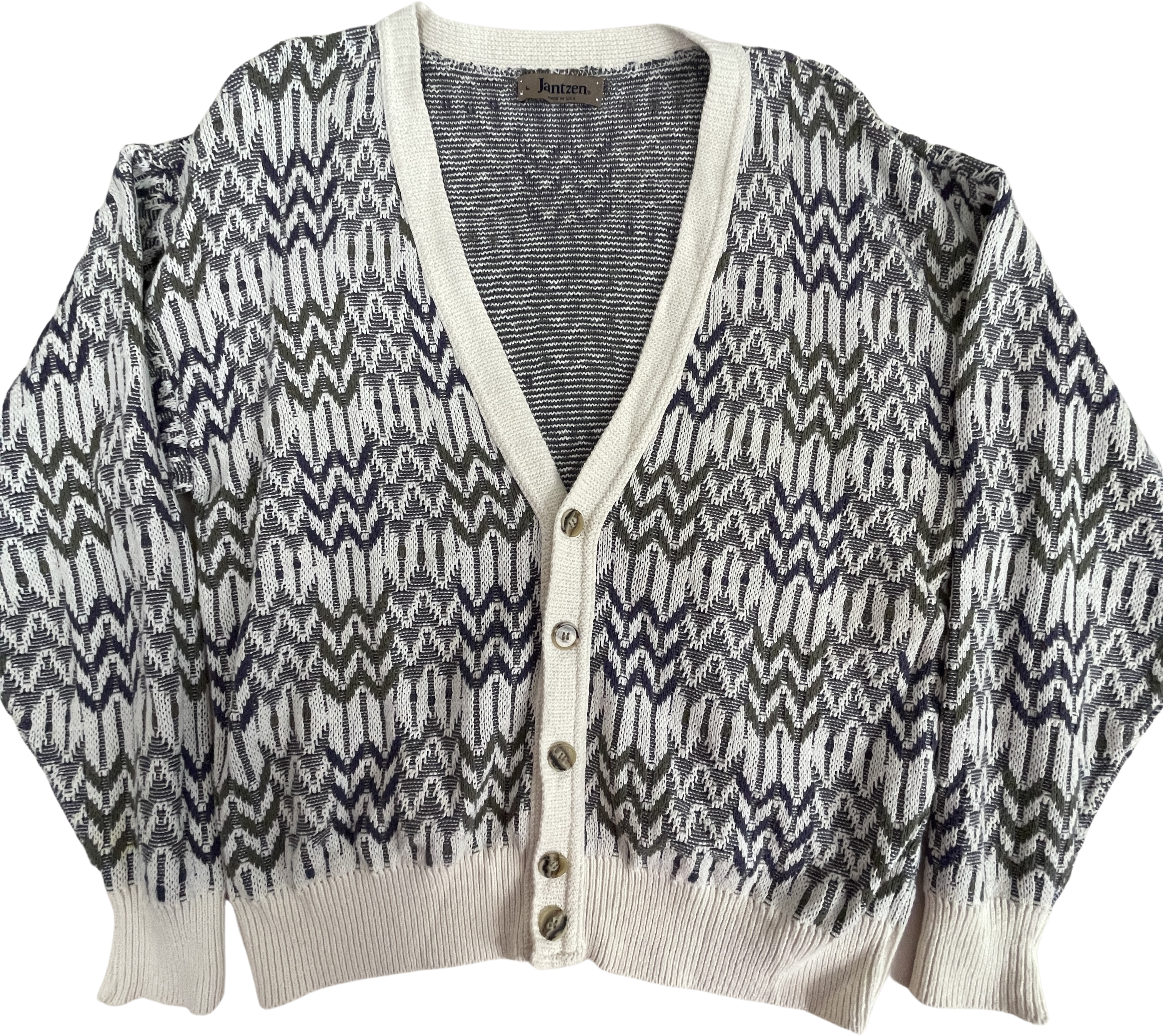 Vintage 90s Sweater Large White Textured Knit Cardigan By Jantzen
