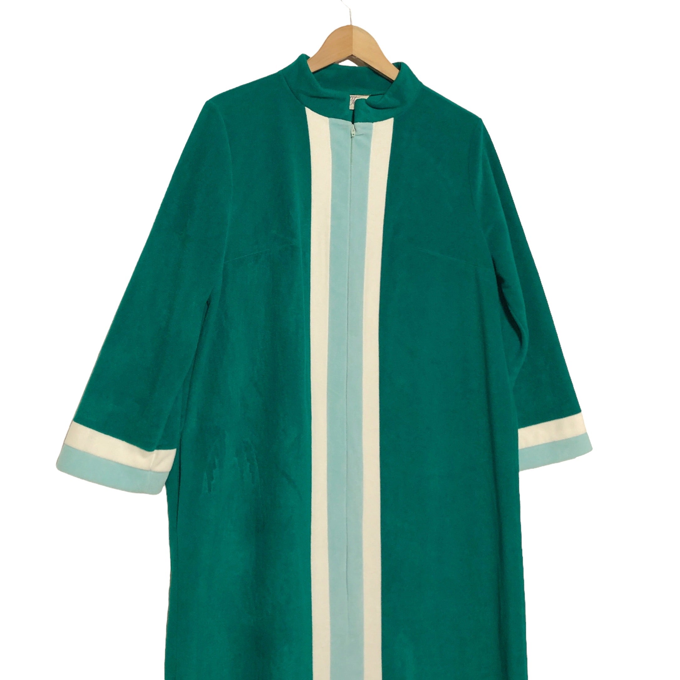 Vintage 60s Zip Up Full Length Mod Velour Robe By Vanity Fair