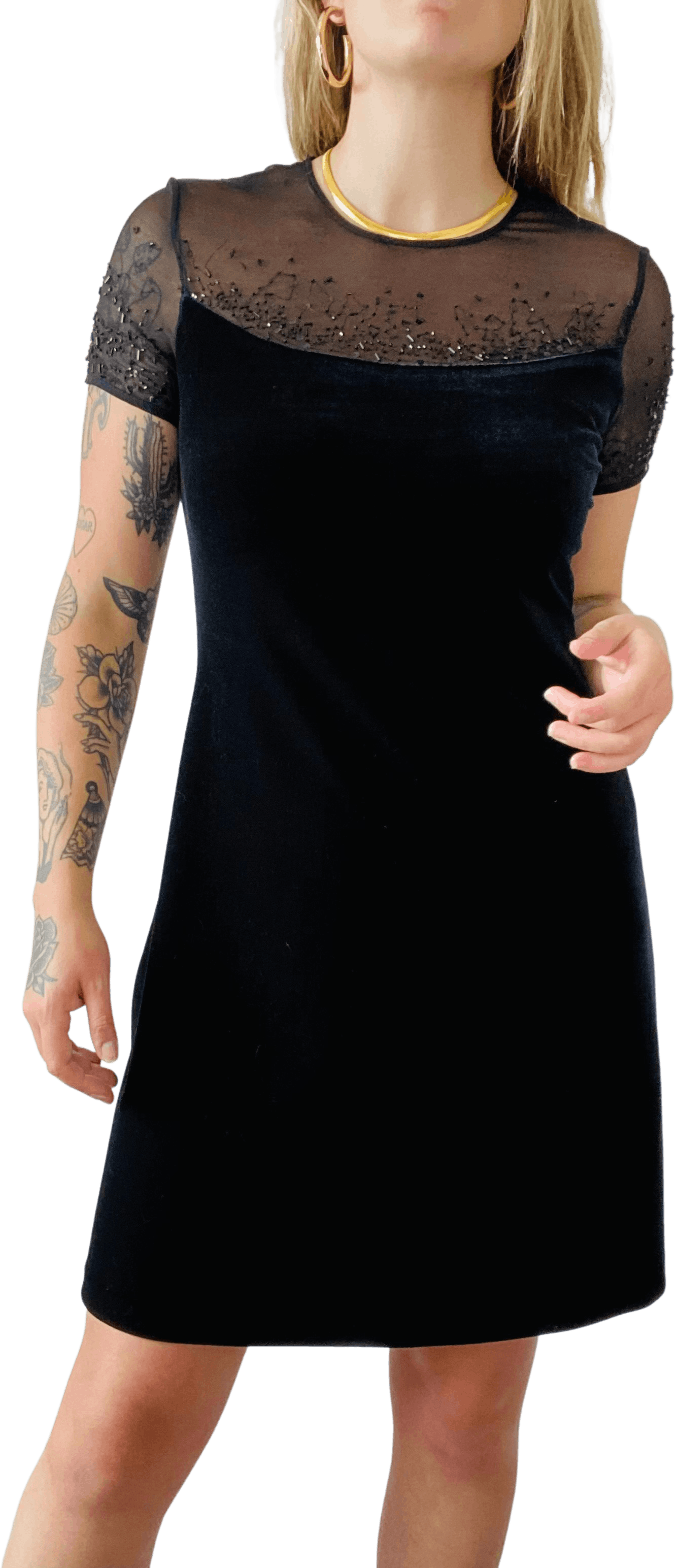 Vintage 90’s Black Velvet Dress with Beading by J.R. Nites Shop THRILLING