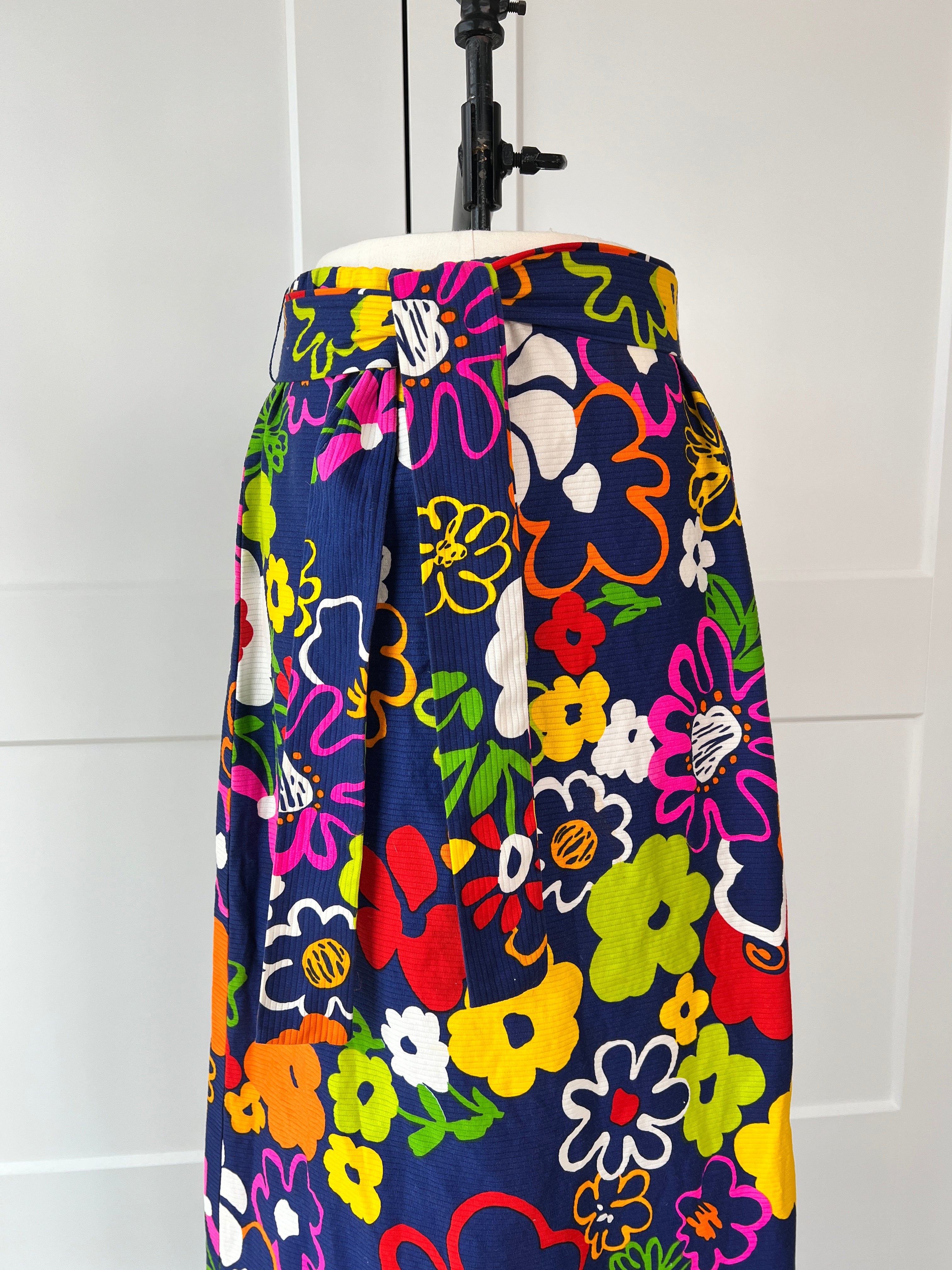 70’s Chambray Maxi Wrap Skirt with Flower Applique by Peck And Peck main image 0