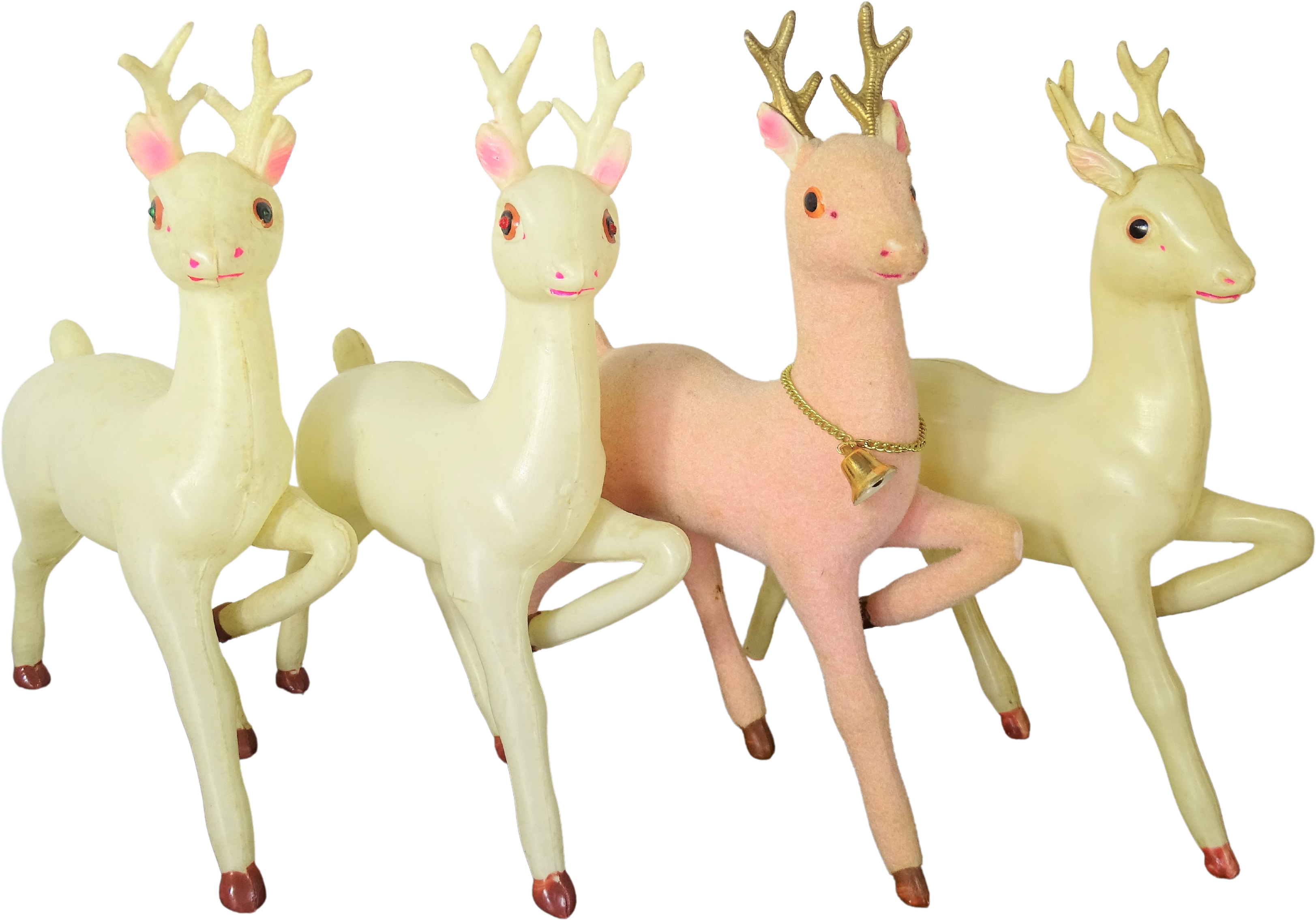 50s Large Pink White Flocked Plastic Reindeer Japan