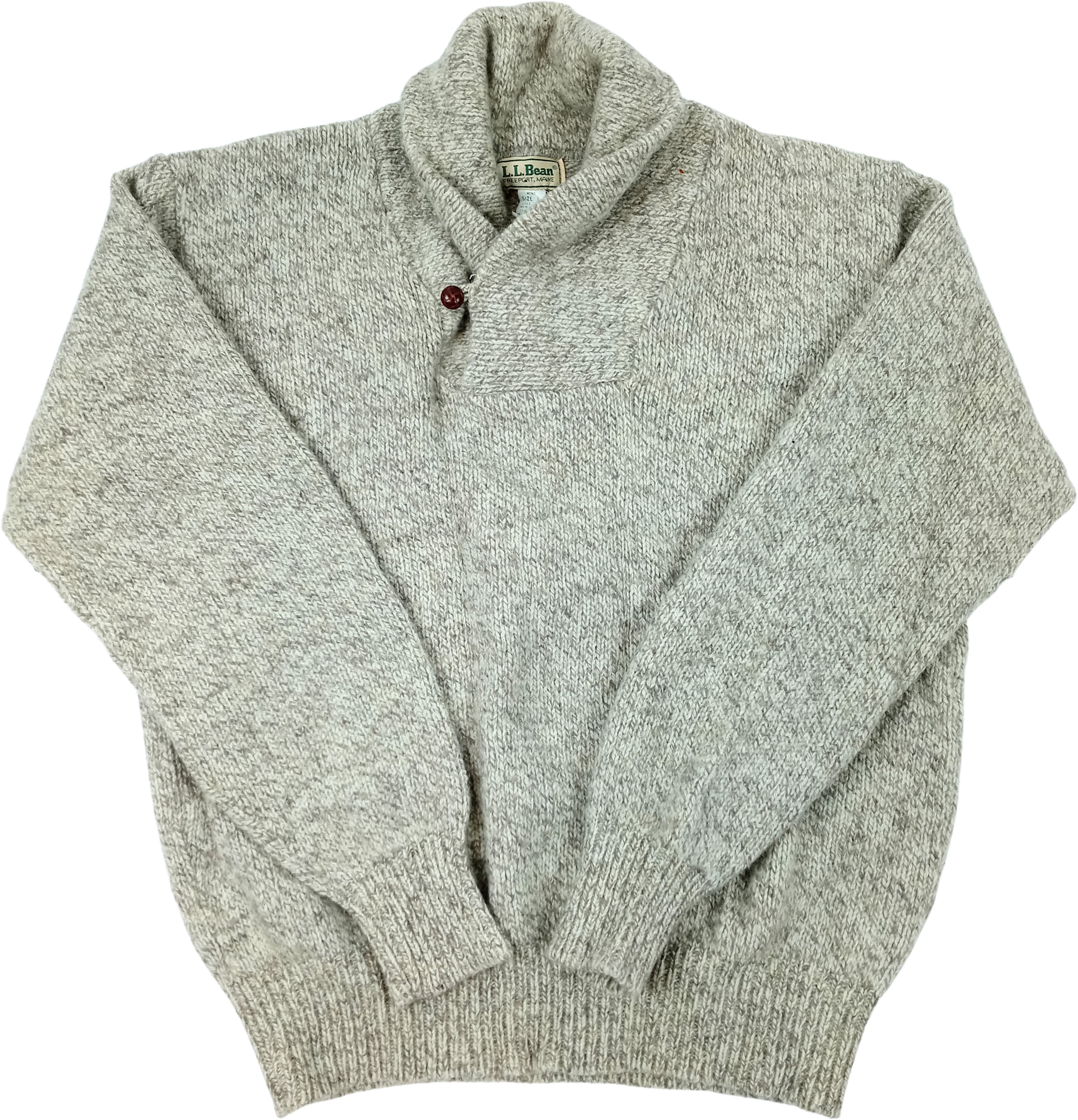 Vintage 80s Oatmeal Rag Wool Shawl Collar Sweater By L.L. Bean 