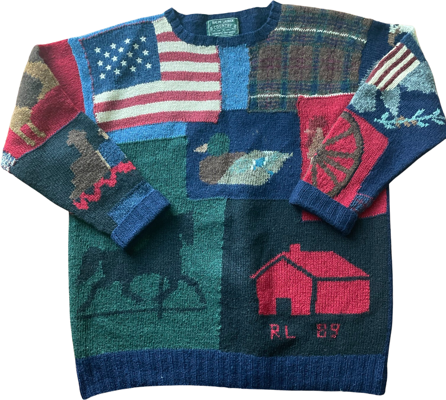 Vintage 80's Polo Country Knit Wool Patchwork Sweater by Vintage 80's Polo Country Knit Wool Patchwork Sweater by