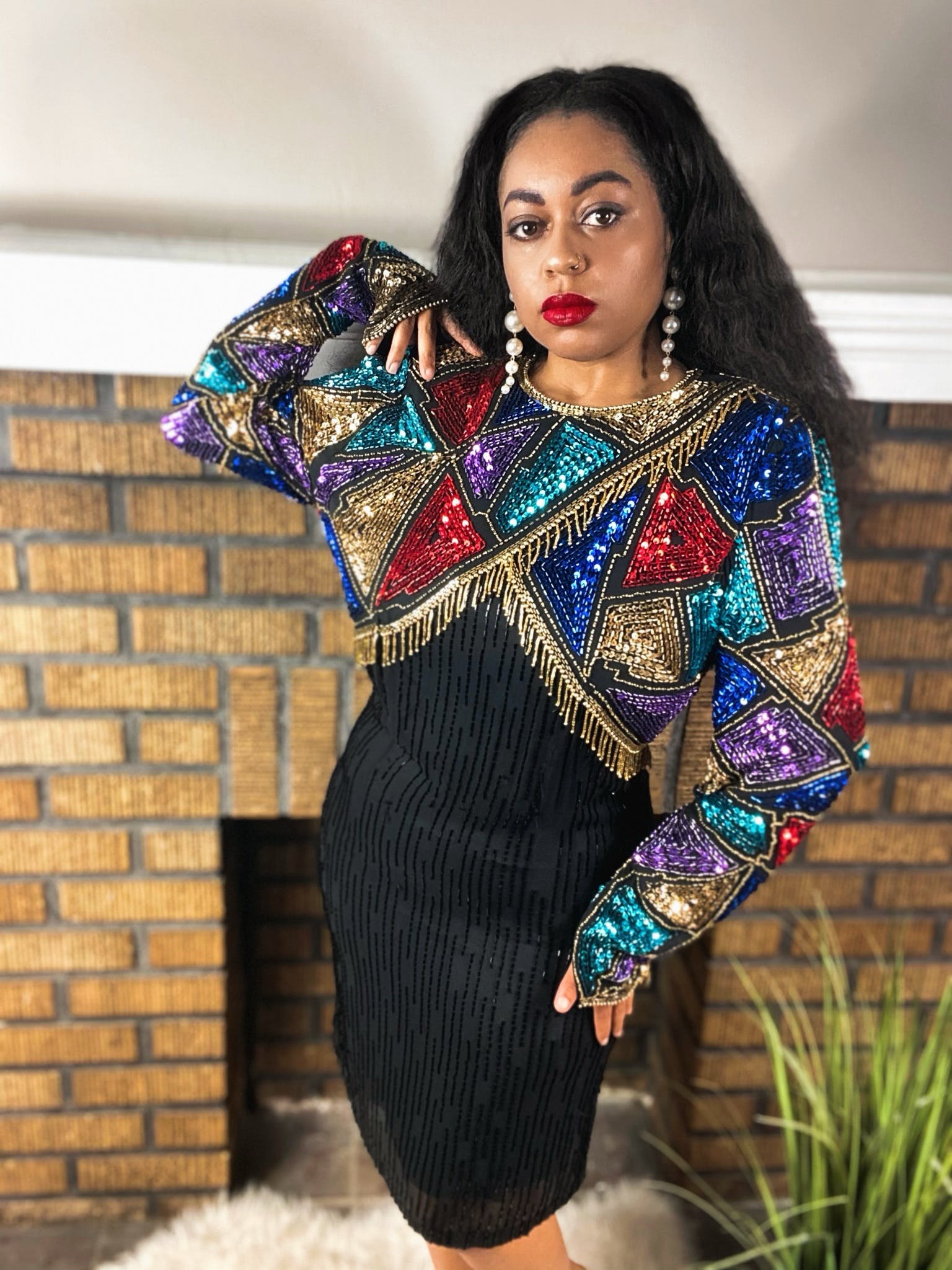 Beaded Starburst Geometric Smock Top Dress