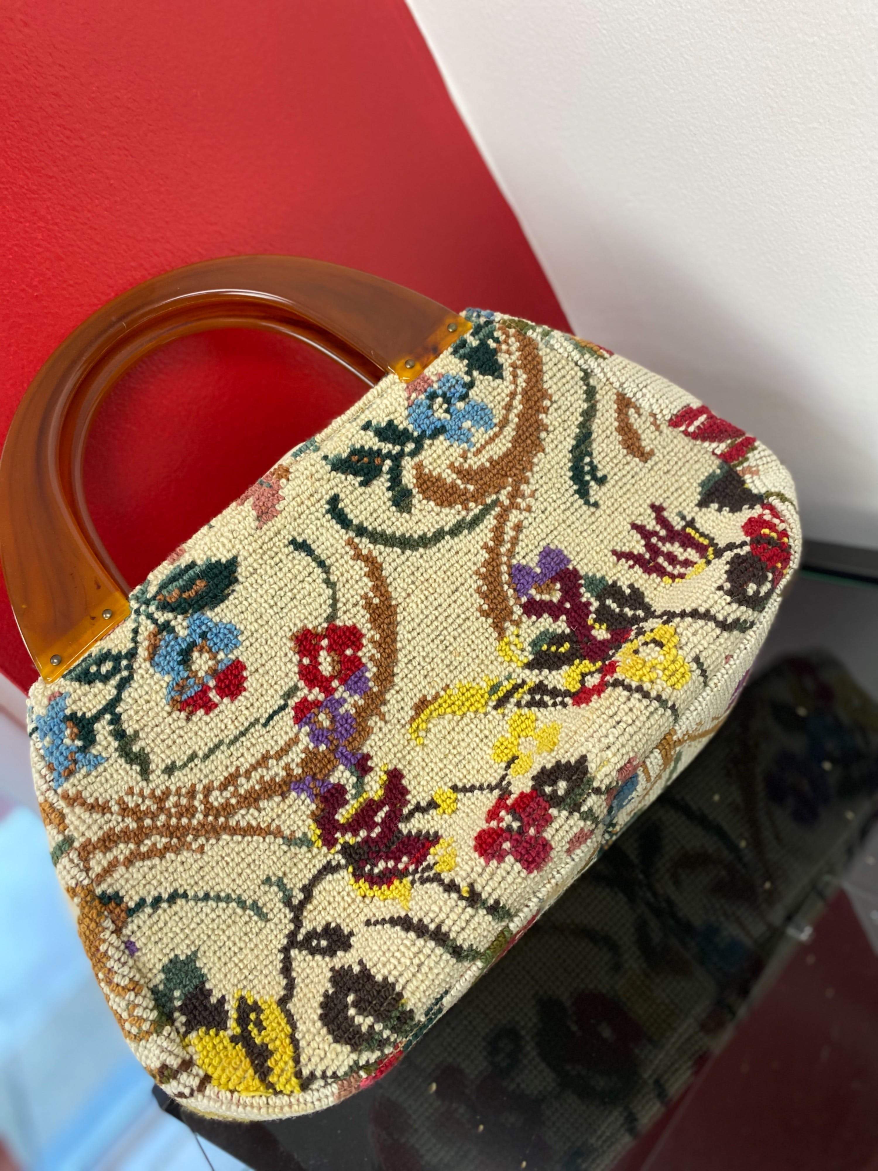 Vintage Floral Carpet Bag with Lucite Handles Shop THRILLING