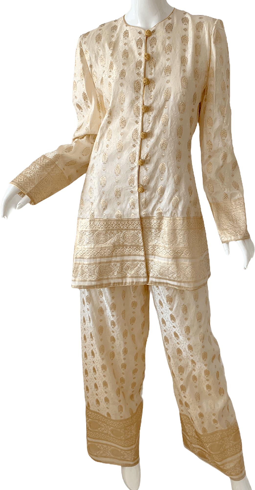 Vintage Brocade Gold Metal Silk Wedding Pant Set by Mary Mcfadden