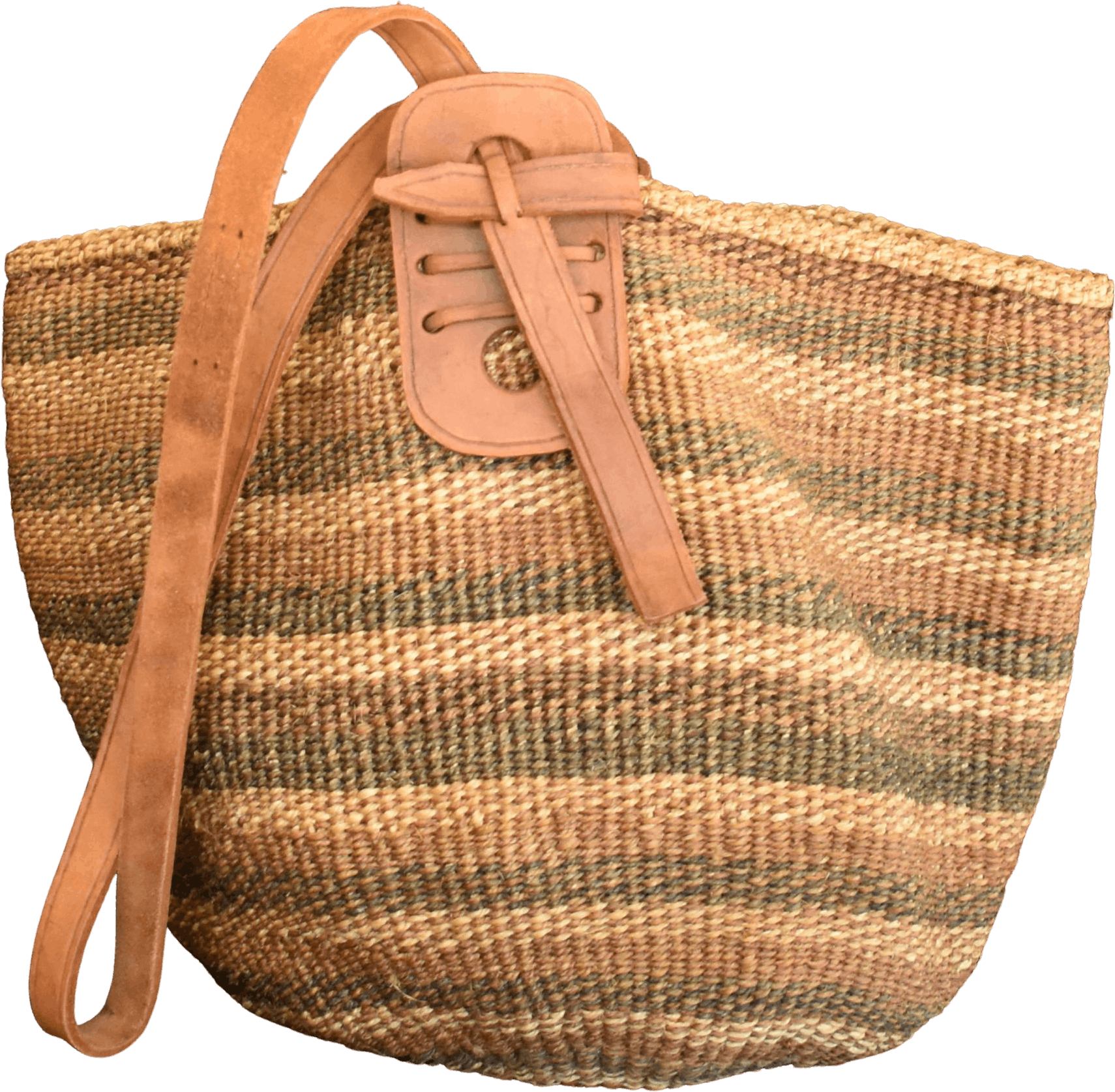 VINTAGE LEATHER SISAL Bag 70s Woven Bucket Bag 60s Straw 
