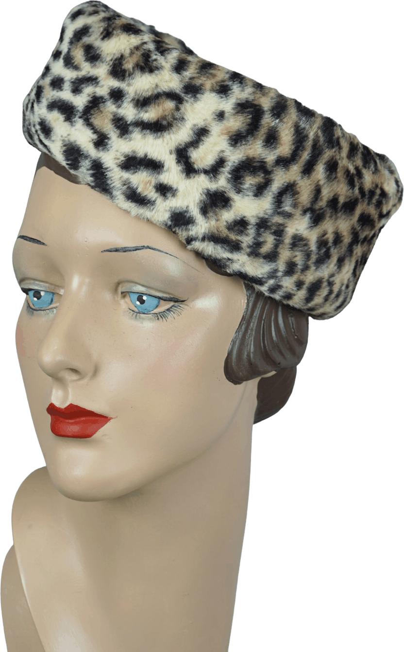 Vintage 60's Faux Animal Print Pillbox Hat Shop THRILLING