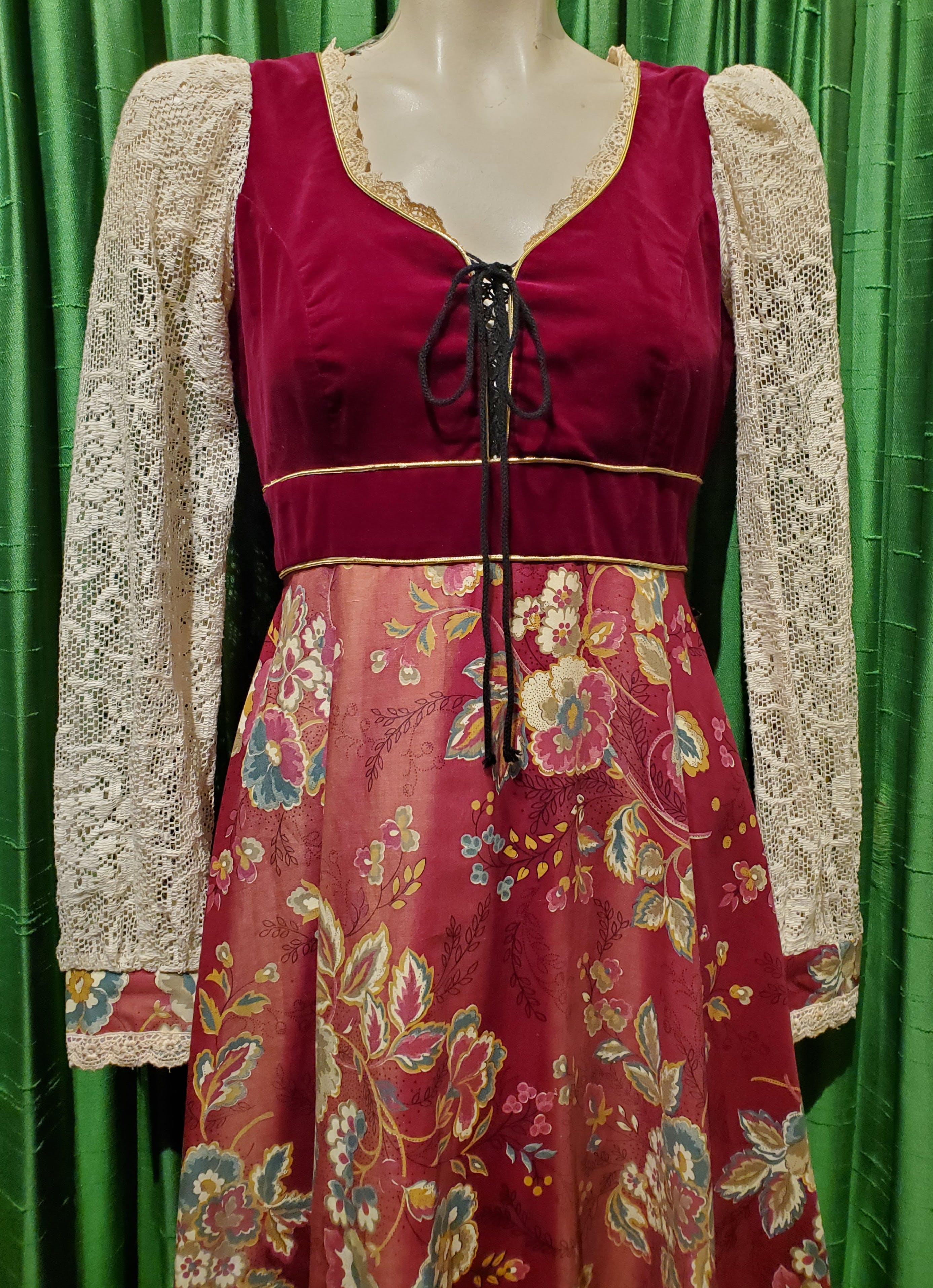 Vintage 60’s 70’s Gunne Sax Style Velvet and Calico Corset Maxi Dress ...