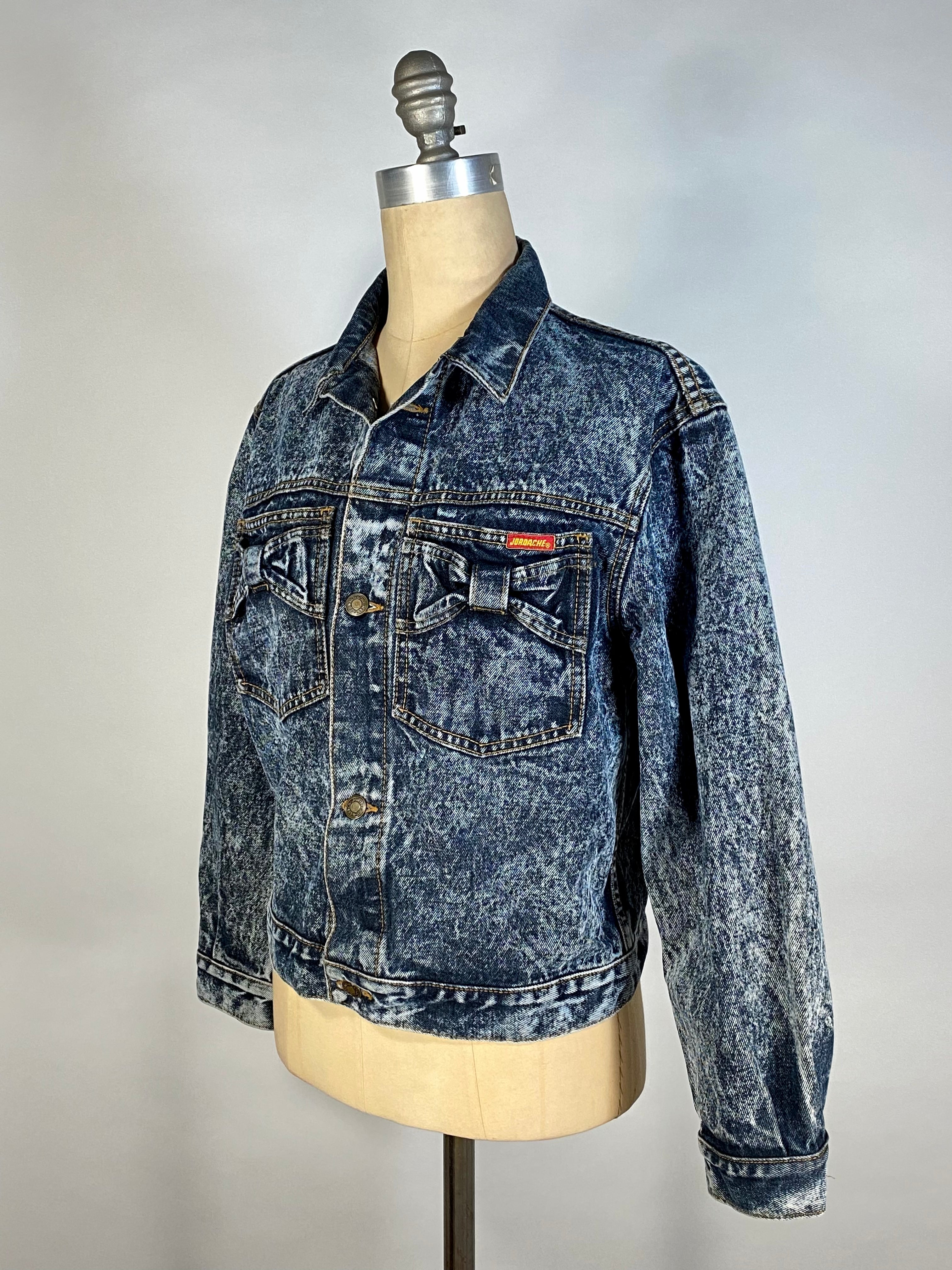 Vintage 80s Blue Acid Wash Denim Jacket With Bows Detail By