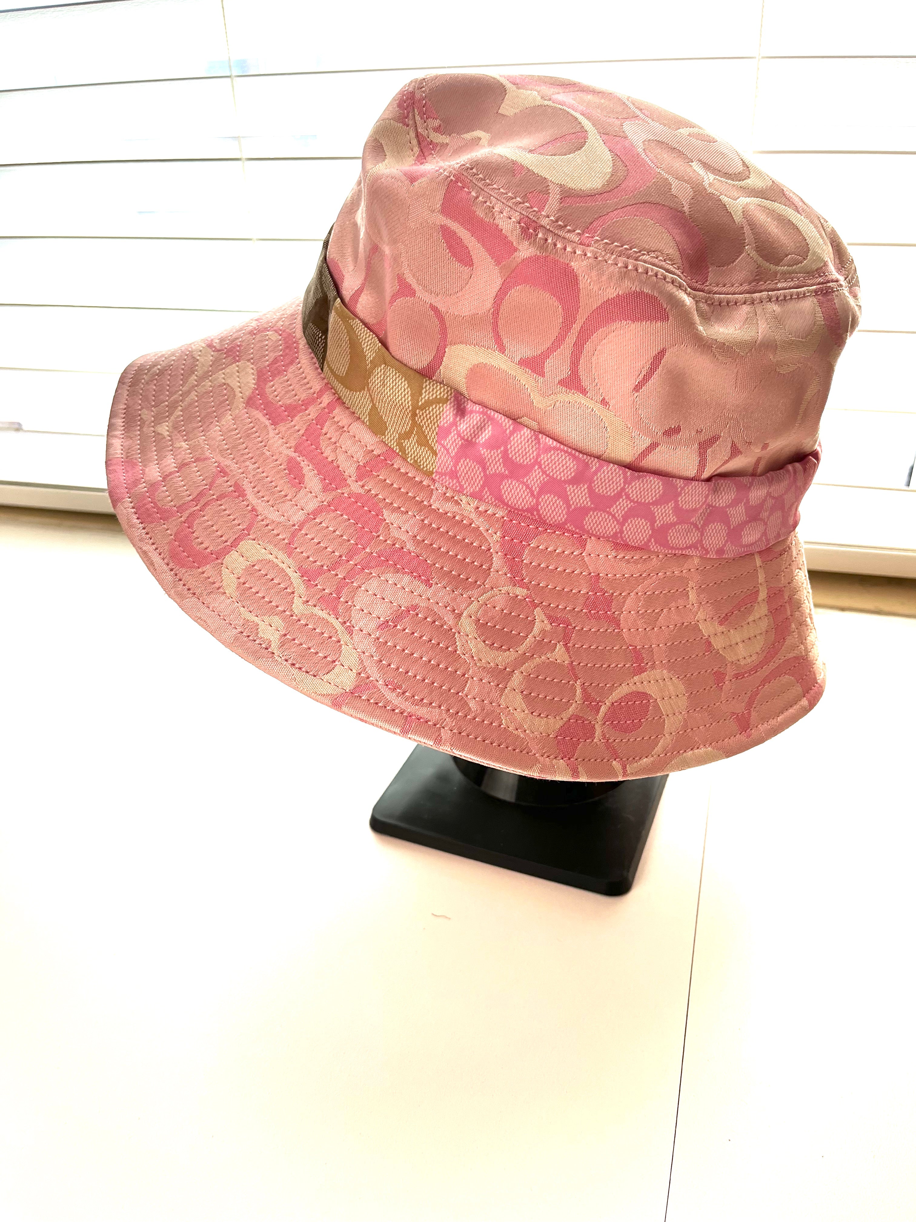 Vintage Y2K Coach Signature Monogram Bucket Hat Beige Tan P/S Small *HAS  FLAW*