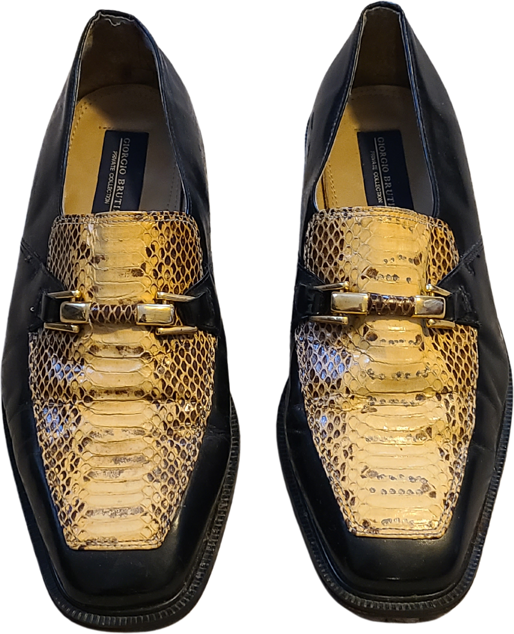 Vintage 80s/90s 1/2 Mens Black Snakeskin Leather Loafers By