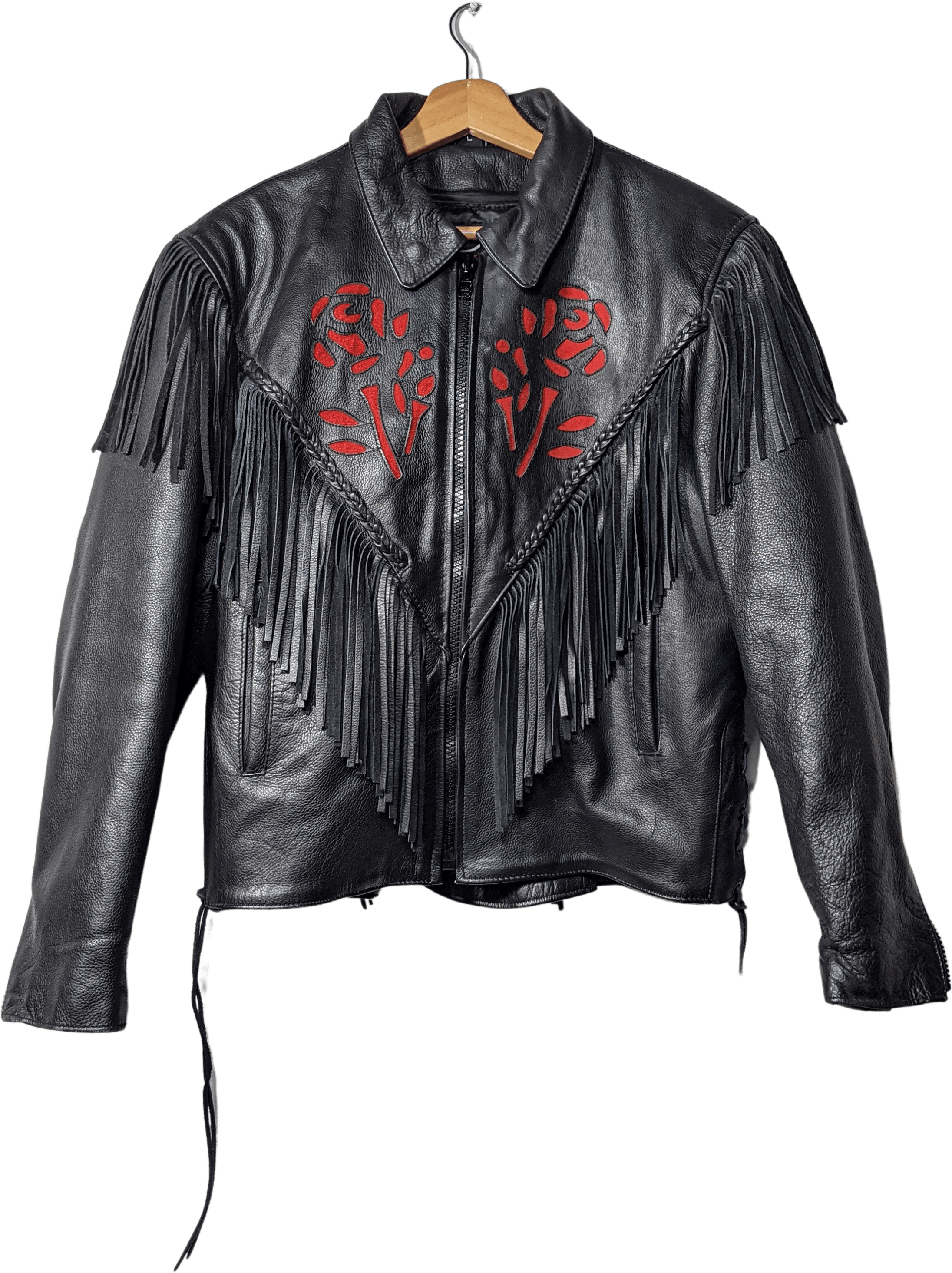 80’s Leather Motorcycle Jacket with Rose Appliqué by Interstate Leather