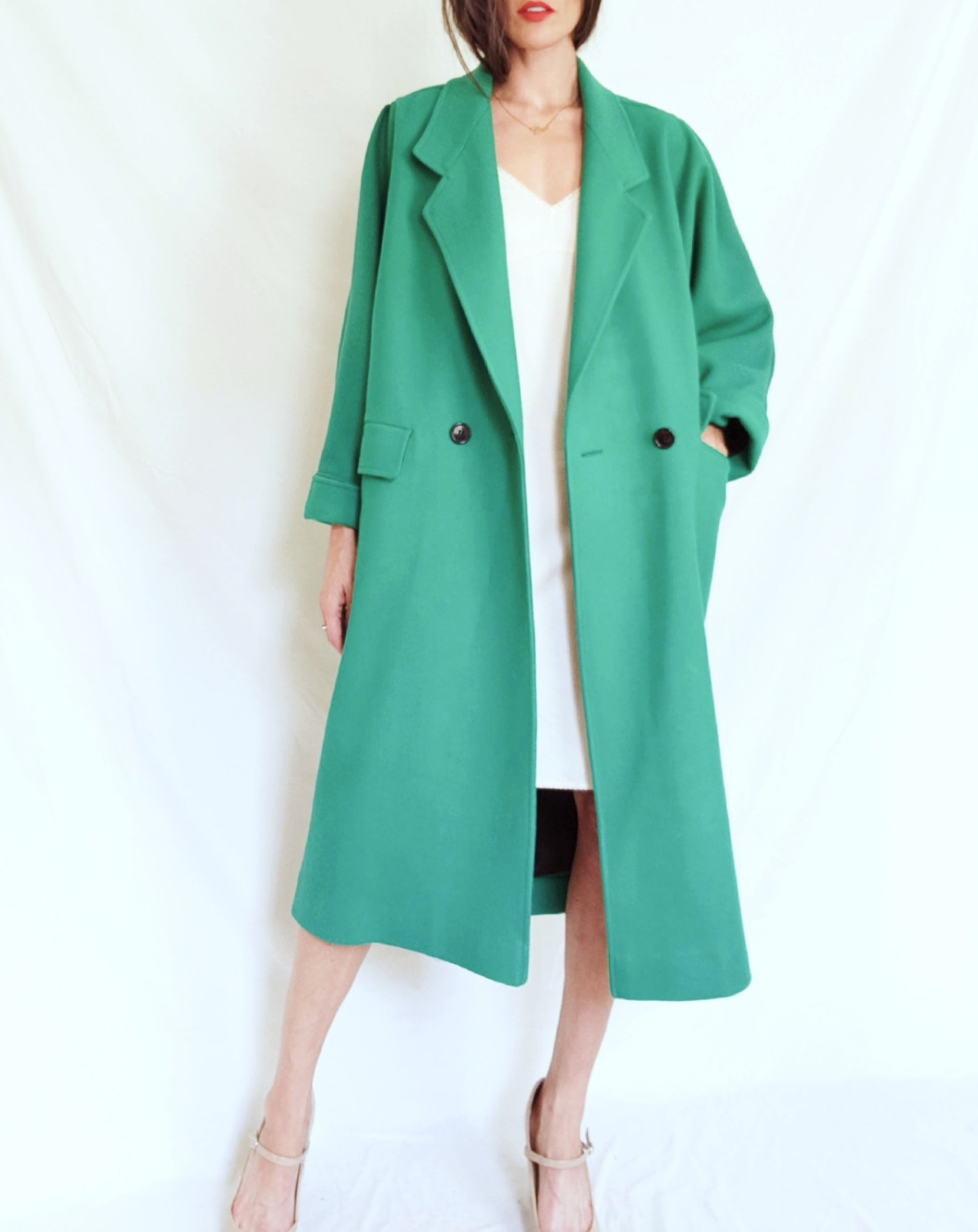 Vintage 80s Wool Midi Tartan Coat Green Black Small Medium