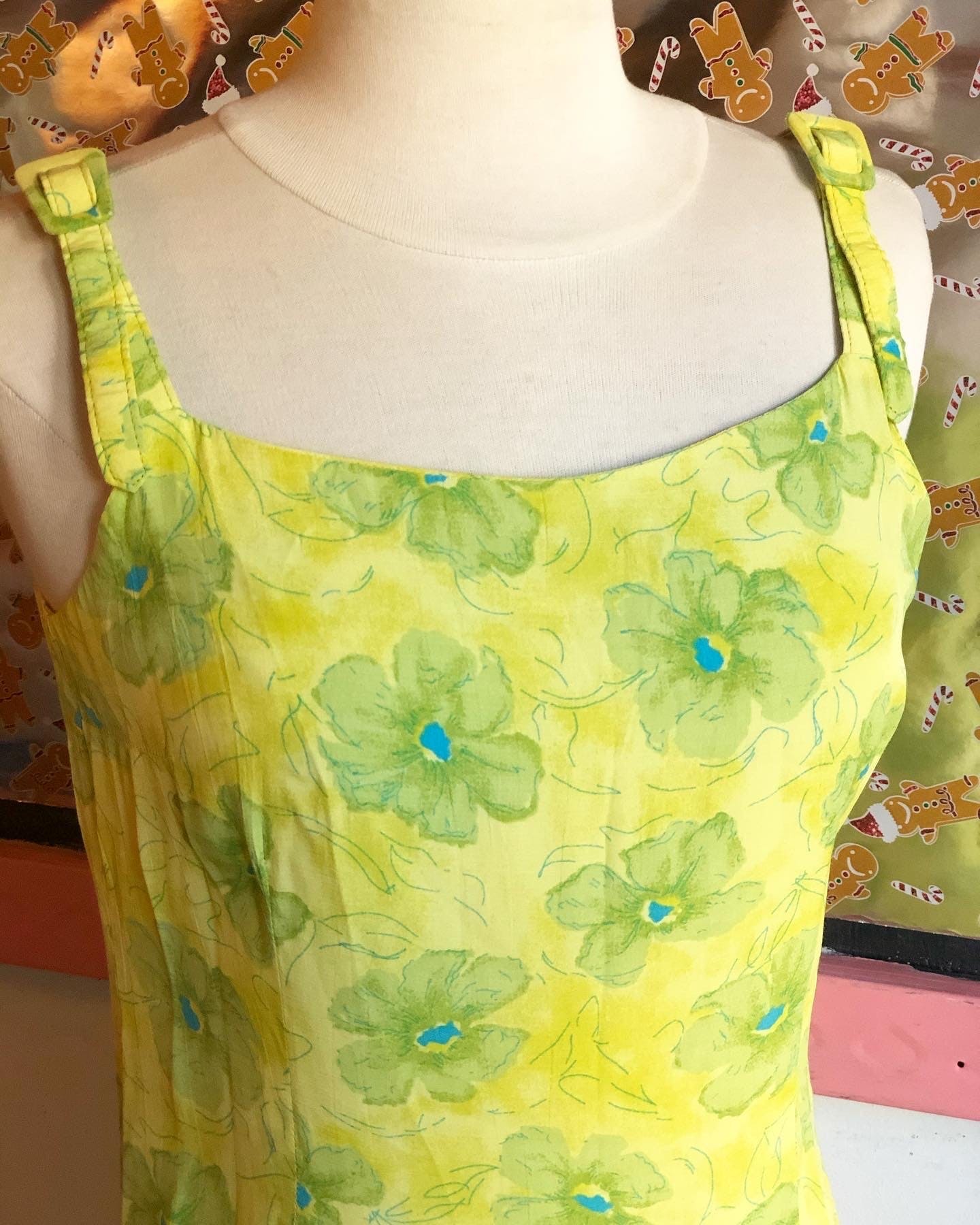 Vintage 90's Lime Flower Mini Dress Shop THRILLING