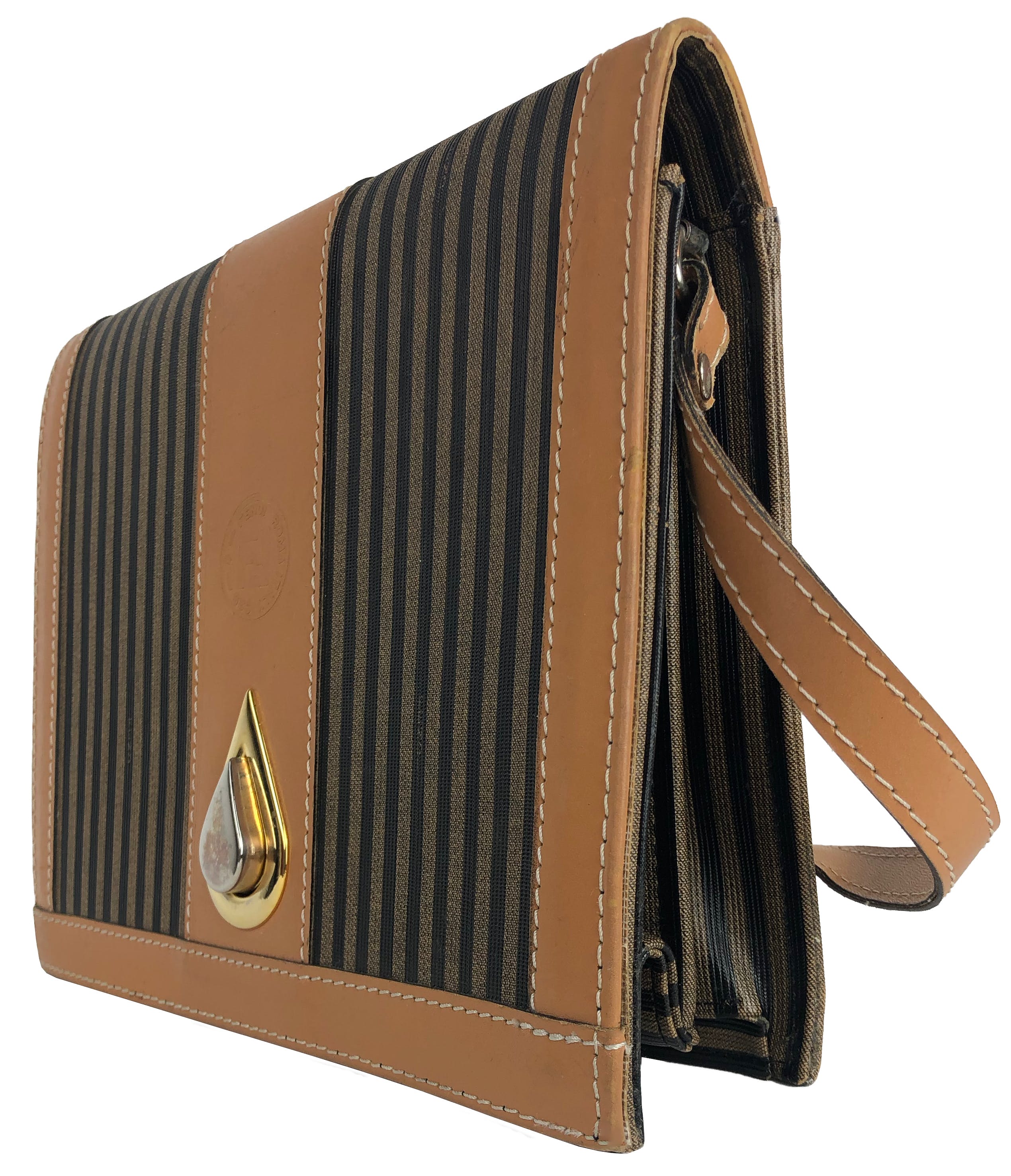 1980s Fendi Roma Pequin Stripe Shoulder Pouch from Italy - Ruby Lane