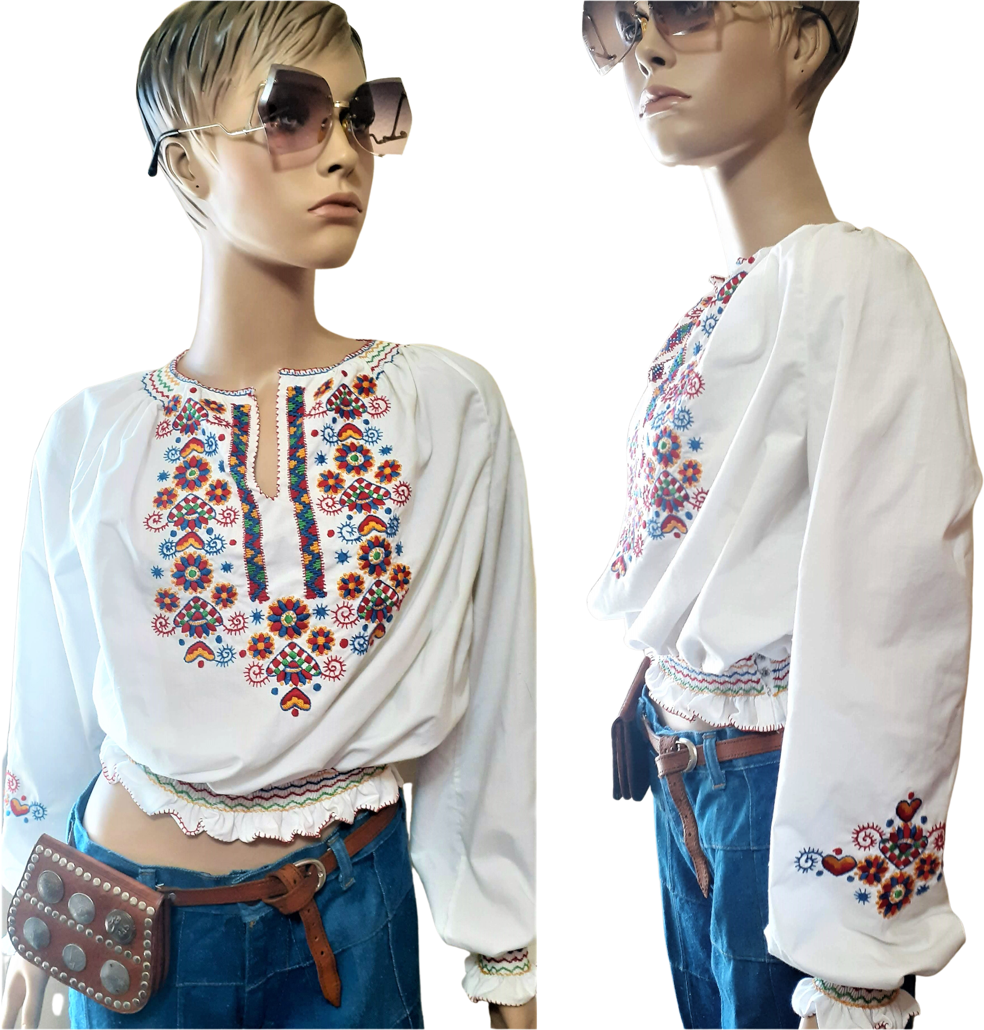 100% cotton Embroidered top Peasant blouse Flower Power boho Hippie  psychedelic