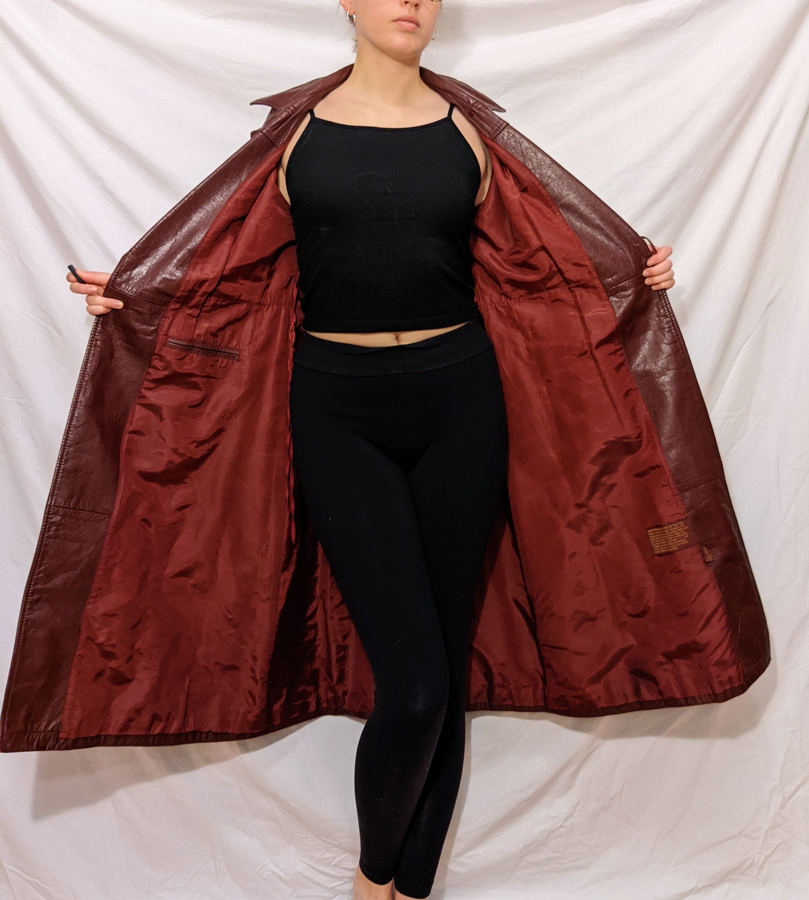 Vintage 80s 90s Designer Oxblood And Maroon Leather Trench By