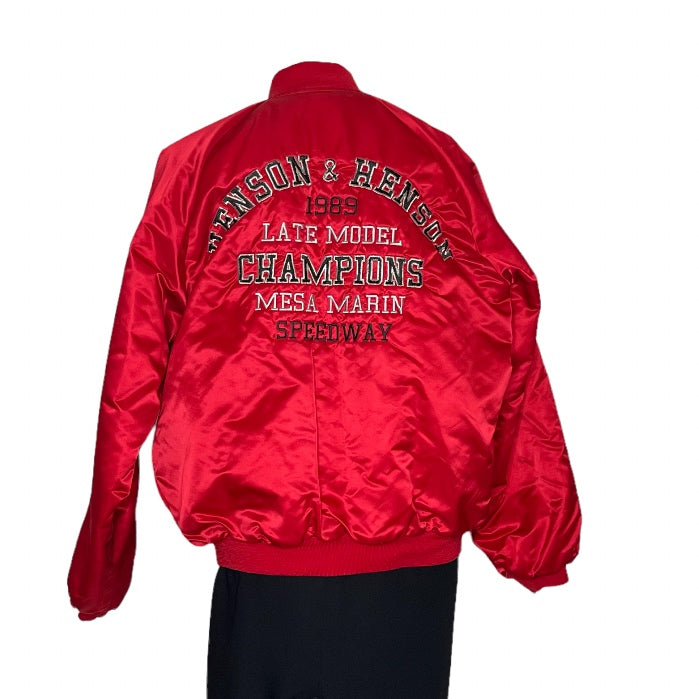 Vintage 80s Red Satin Bomber Jacket Quilted Padded Lining 1989 Shop