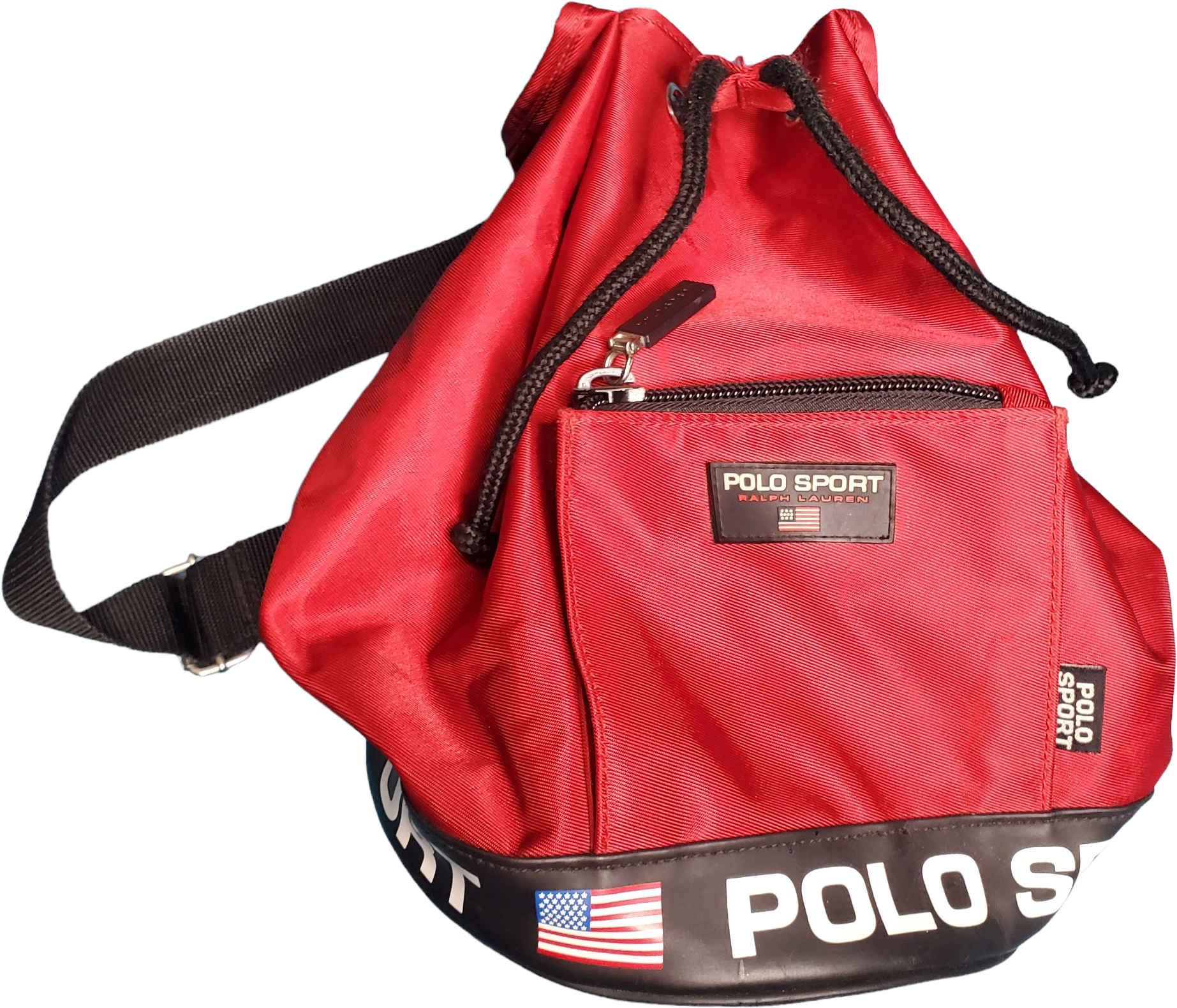 Vintage 00s Red Nylon Drawstring Bucket Sling Backpack By Polo