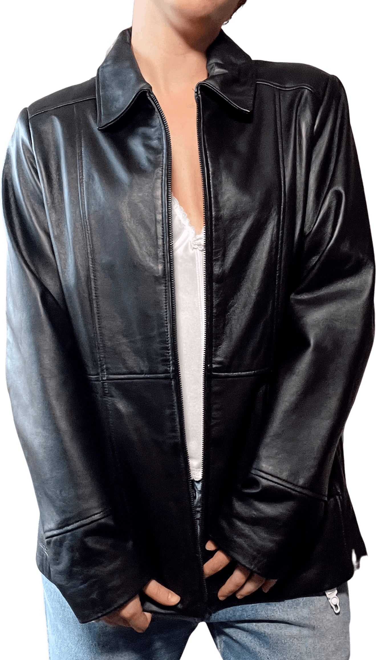 Vintage Black Leather Zip Up Fall Jacket by Hannah Shop THRILLING